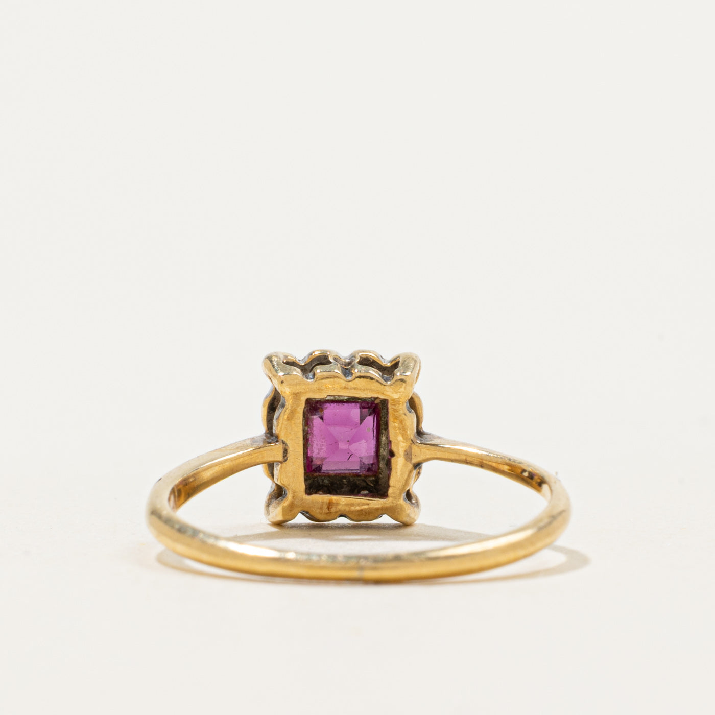 Art Deco Platinum Topped Synthetic Ruby & Diamond Halo Ring | 0.24ct, 0.04ctw | SZ 5.5