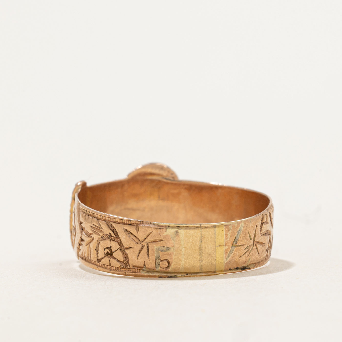 Antique Rose Gold Repoussé Floral Buckle Ring | SZ 11