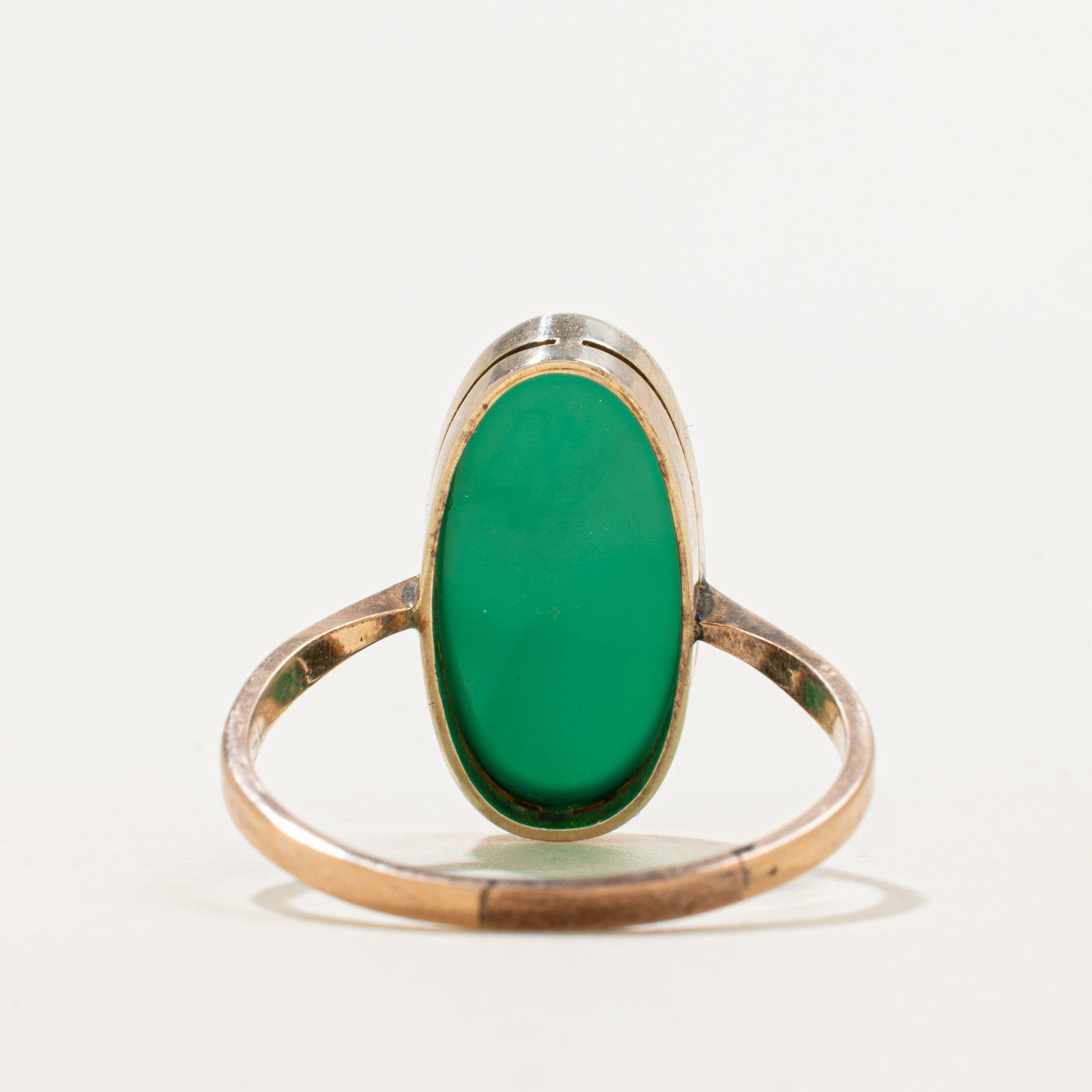 Antique Oval Cabochon Green Chalcedony Nanette Ring | 2.2 ct |  SZ 9.25