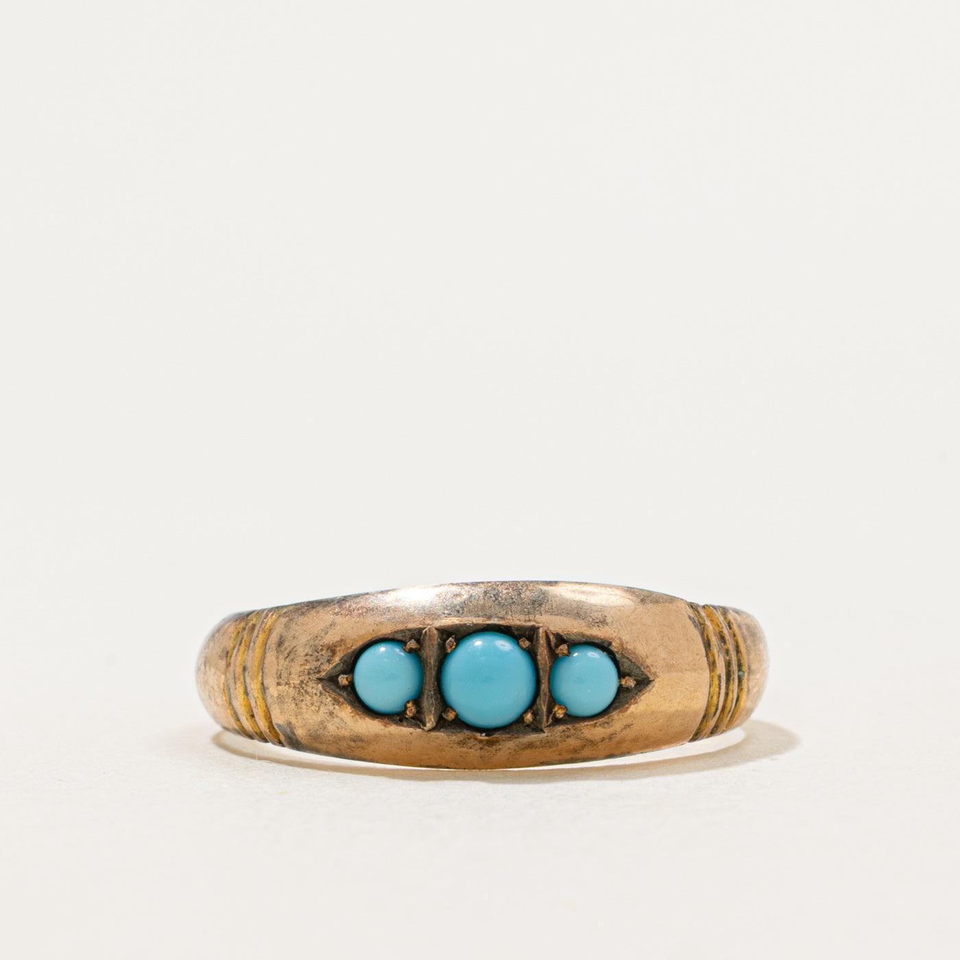 Victorian Three-Stone Turquoise Boat Ring | 0.20ctw |  SZ 6.75