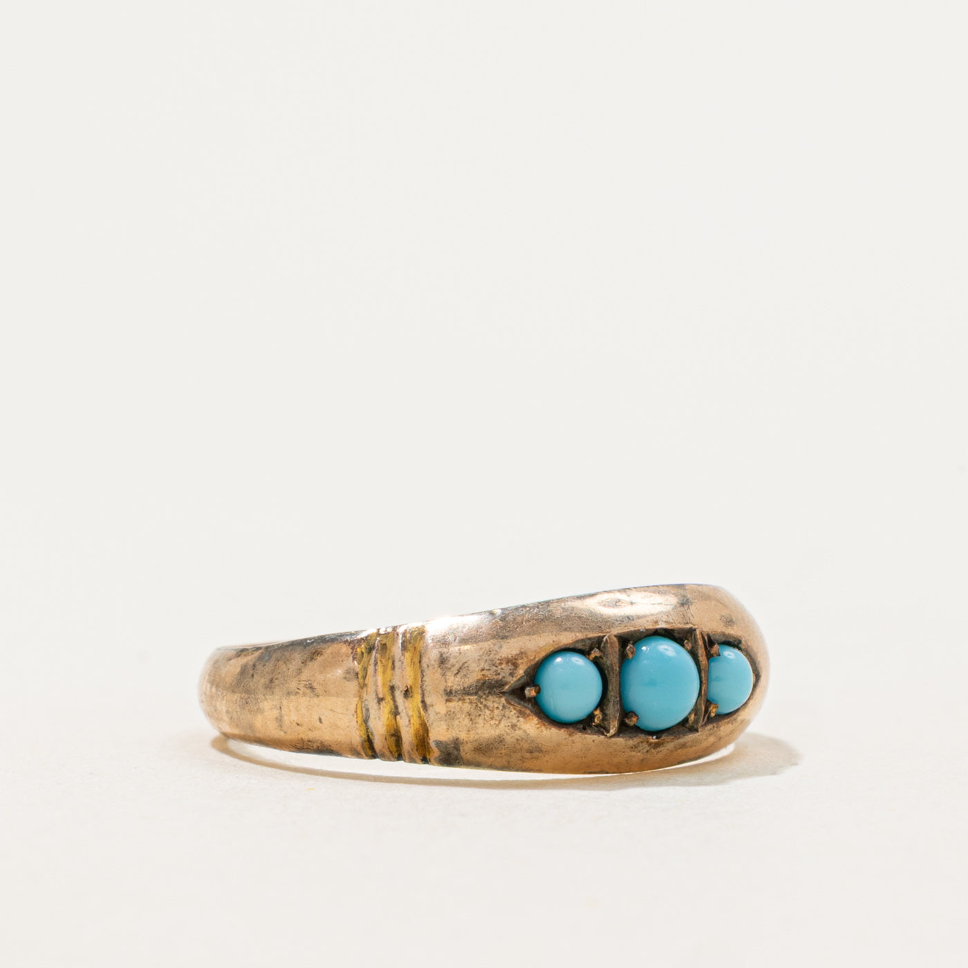 Victorian Three-Stone Turquoise Boat Ring | 0.20ctw |  SZ 6.75