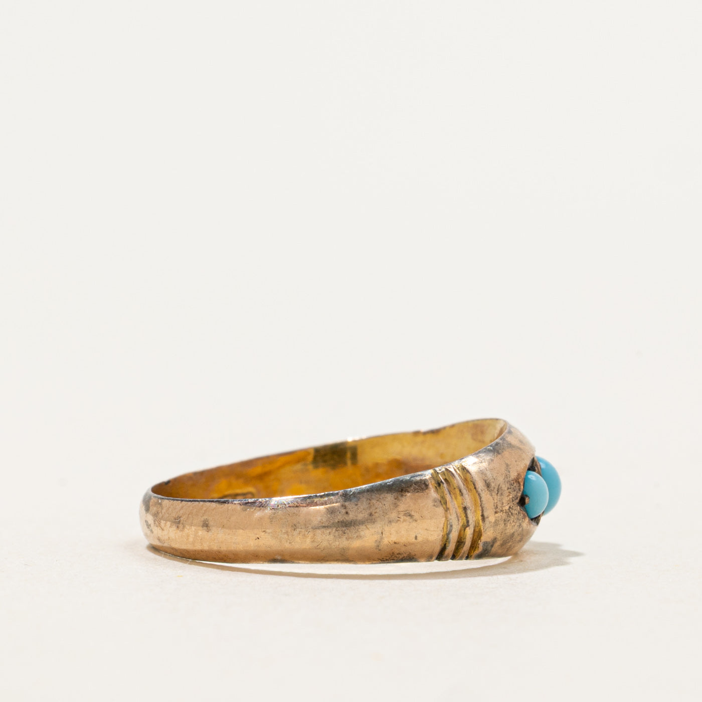 Victorian Three-Stone Turquoise Boat Ring | 0.20ctw |  SZ 6.75