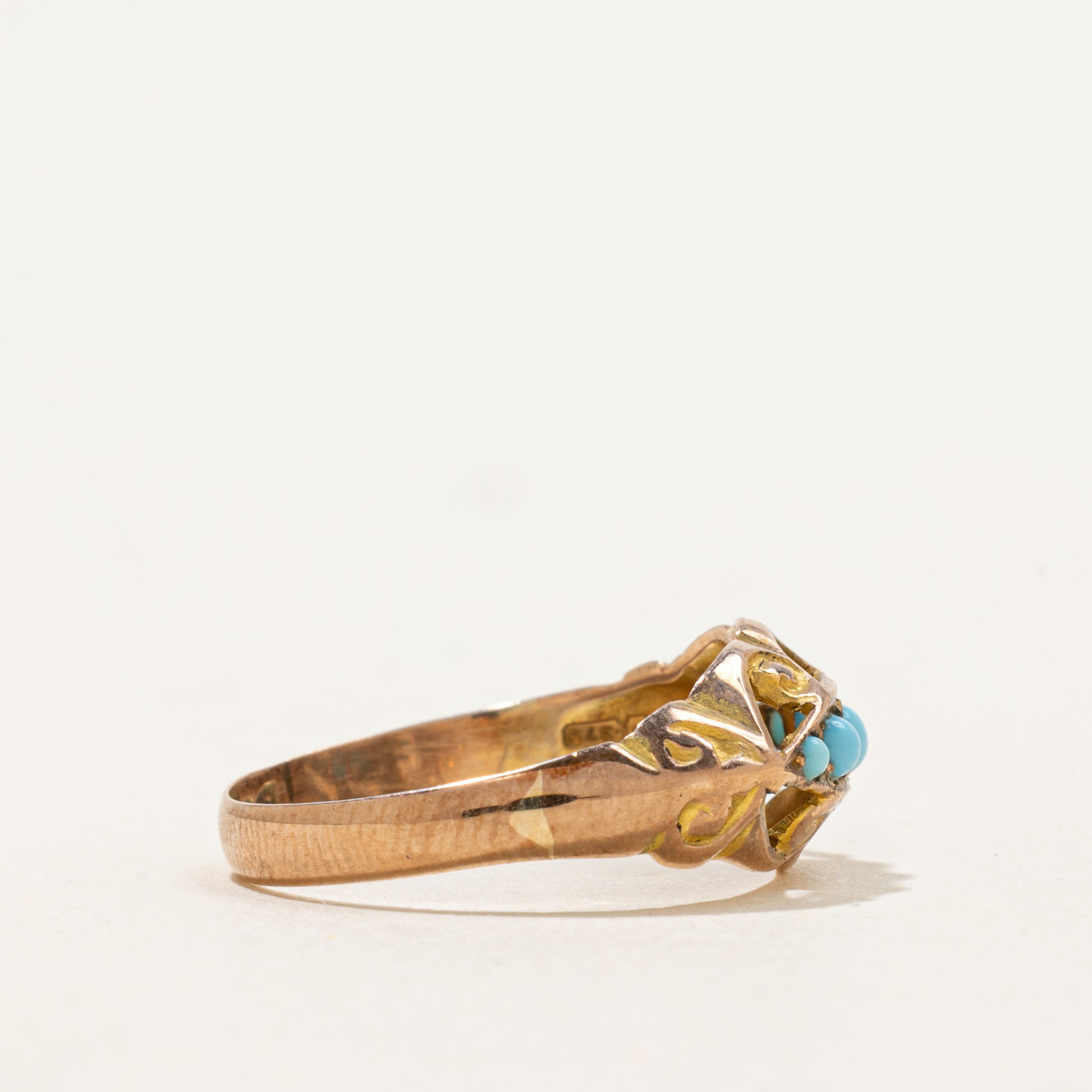 1917 Chester Five Stone Turquoise Boat Ring | 0.2ctw | SZ 6.75
