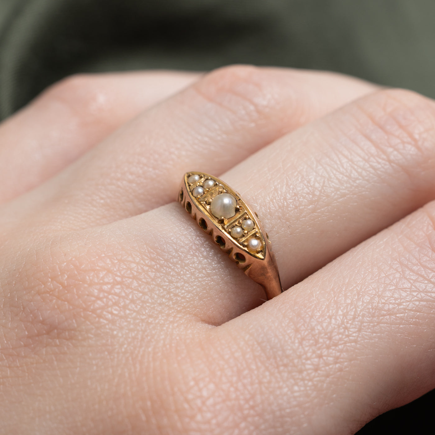 Victorian Seed Pearl Boat Ring | SZ 6.5