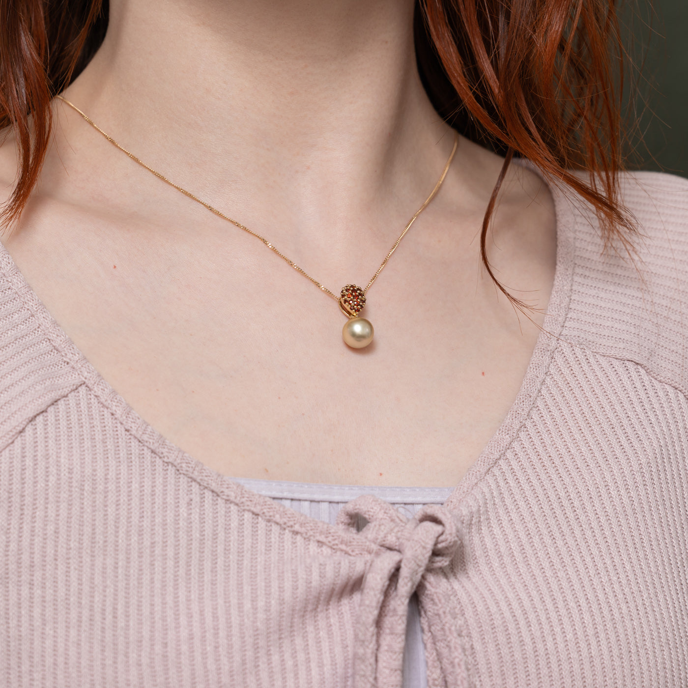 14k Golden Pearl & Garnet Pendant Drop | 0.32 ctw |