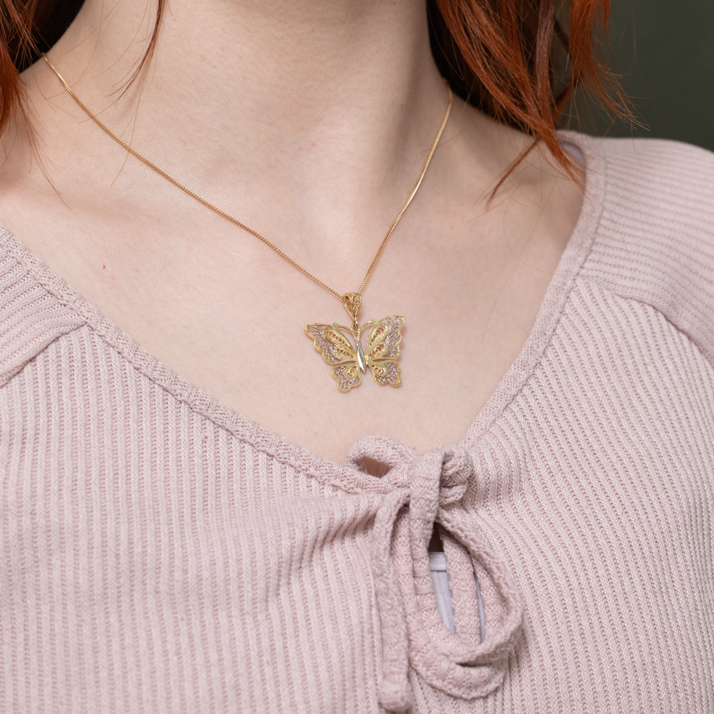 10k Two Tone Filigree Butterfly Pendant