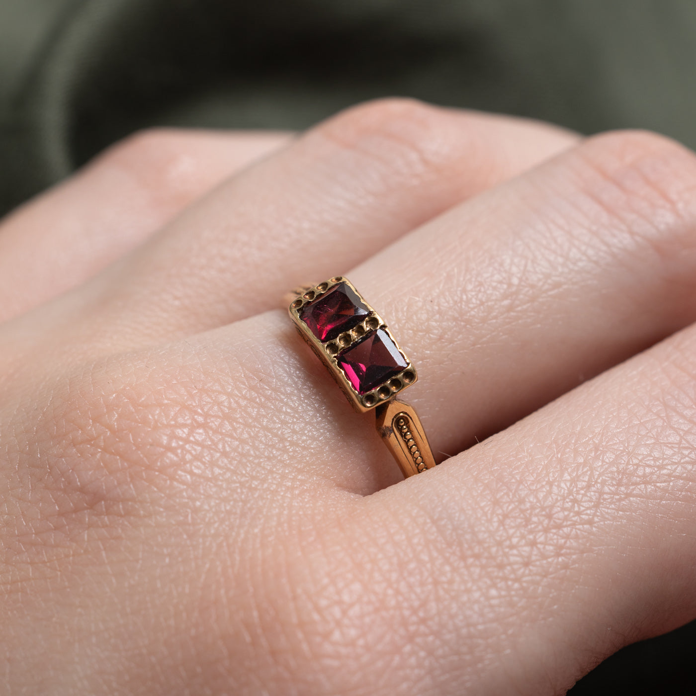 Art Deco Two-Stone Rectangle Cut Garnet Ring | 0.6ctw |  SZ 9.25