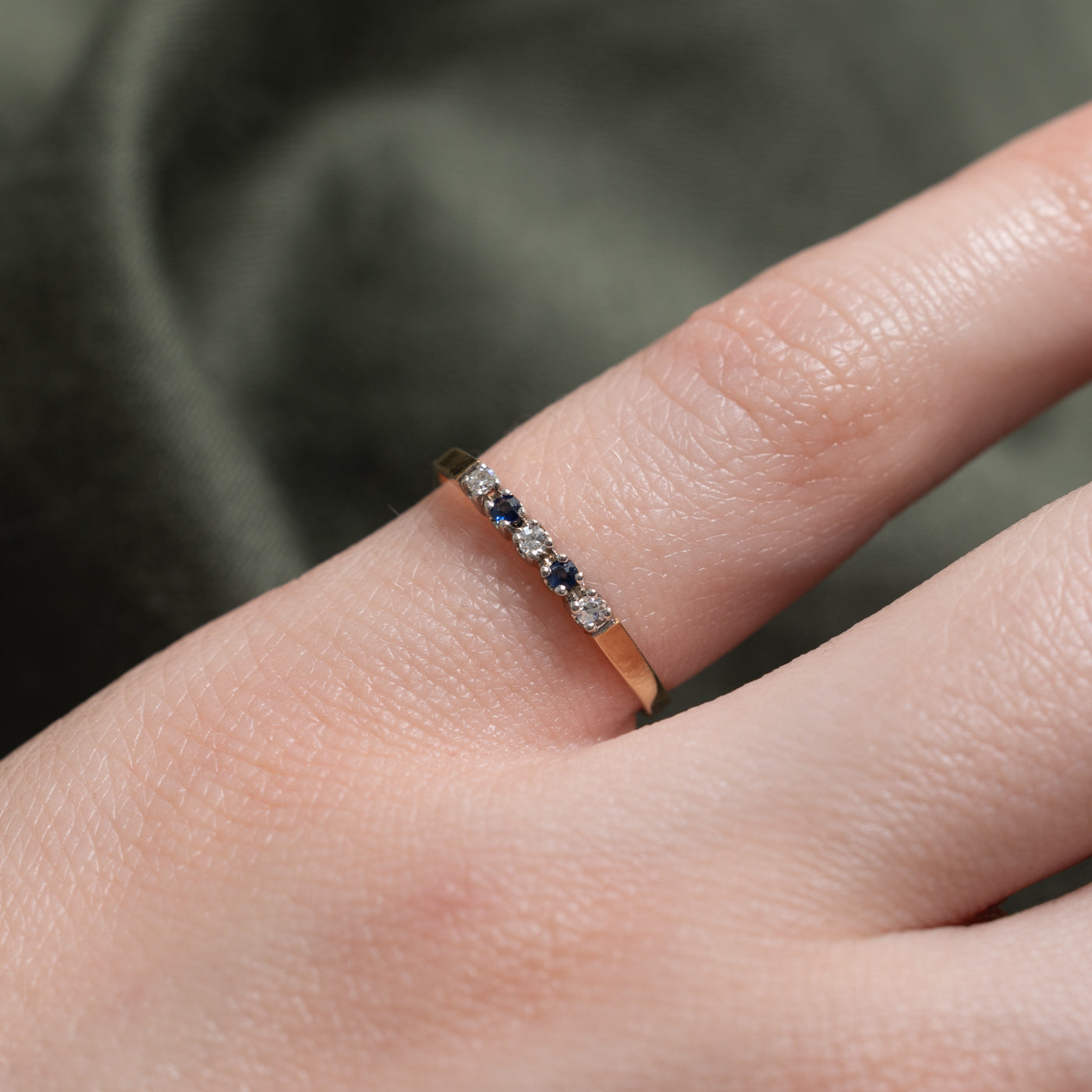14k Five-Stone Diamond and Sapphire Ring | 0.04ctw 0.02ctw | SZ 4.5