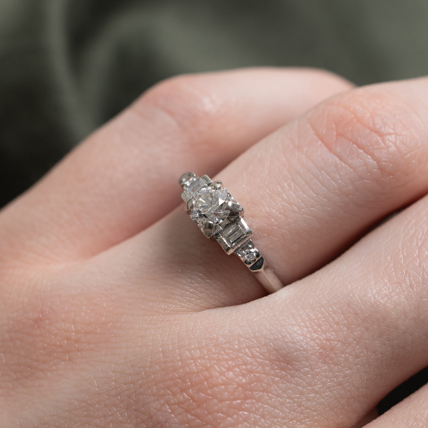 Mid-Century Transitional Cut Diamond with Accents Ring | 0.68 ctw | SZ 5.75