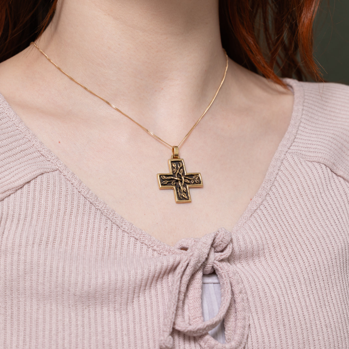 14k Floral Medical Cross Pendant