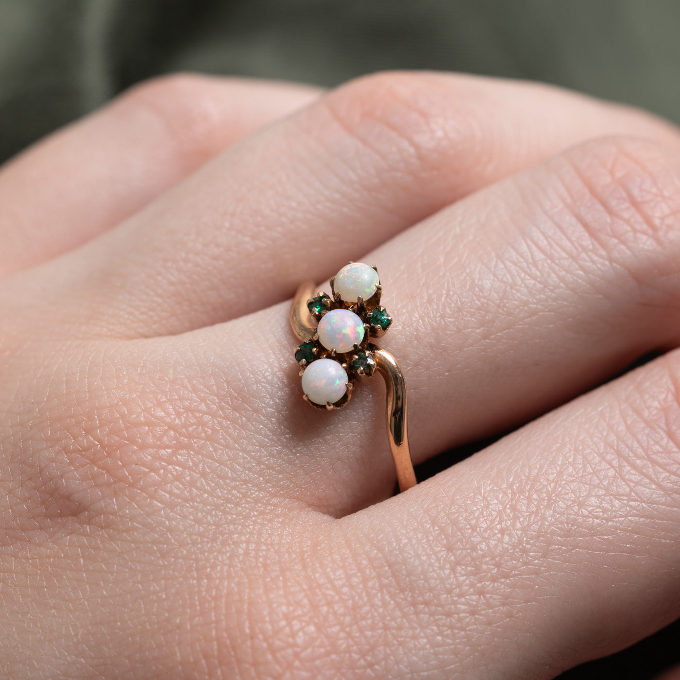 Antique Diagonal Opal & Garnet Cluster Bypass Ring | 0.78 ctw | SZ 8.5