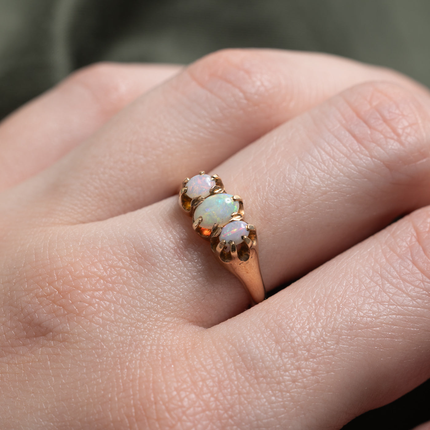 Antique Three Stone Belcher Set Opal Ring | 0.5ctw | SZ. 6.5