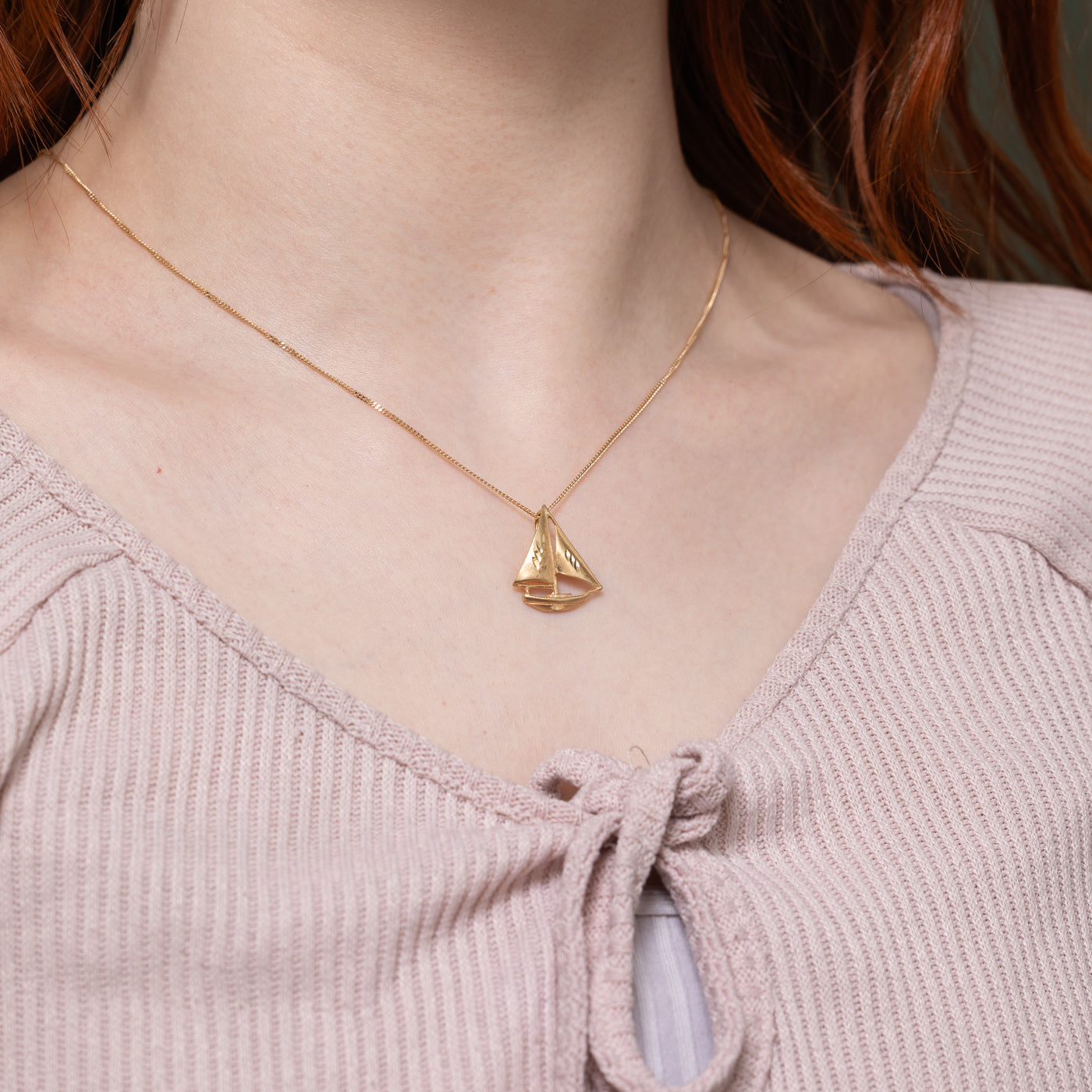 14k Diamond-Cut Sailboat Pendant