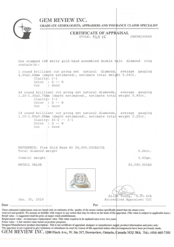 14k Diamond Double Halo Ring | 0.62ctw | SZ 4.5