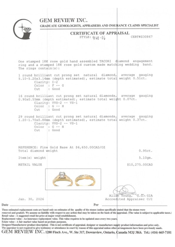 ‘Tacori’ 18k Diamond Halo Wedding Ring Set | 0.51ct  I2 F/G, 0.44ctw | SZ 6