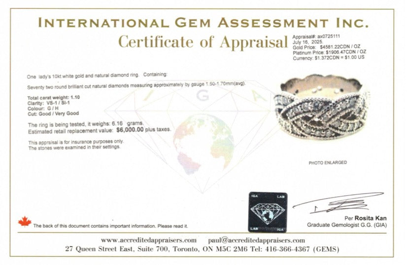 10k Diamond Woven Band | 1.10ctw | 8.10mm | SZ 5.5