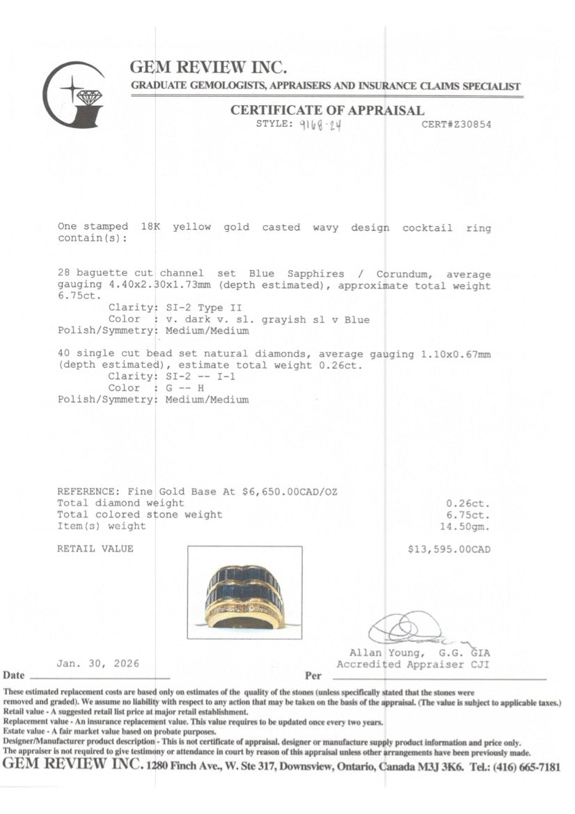 18k Sapphire & Diamond Multi Row Ring | 6.75ctw, 0.26ctw | SZ 6.5