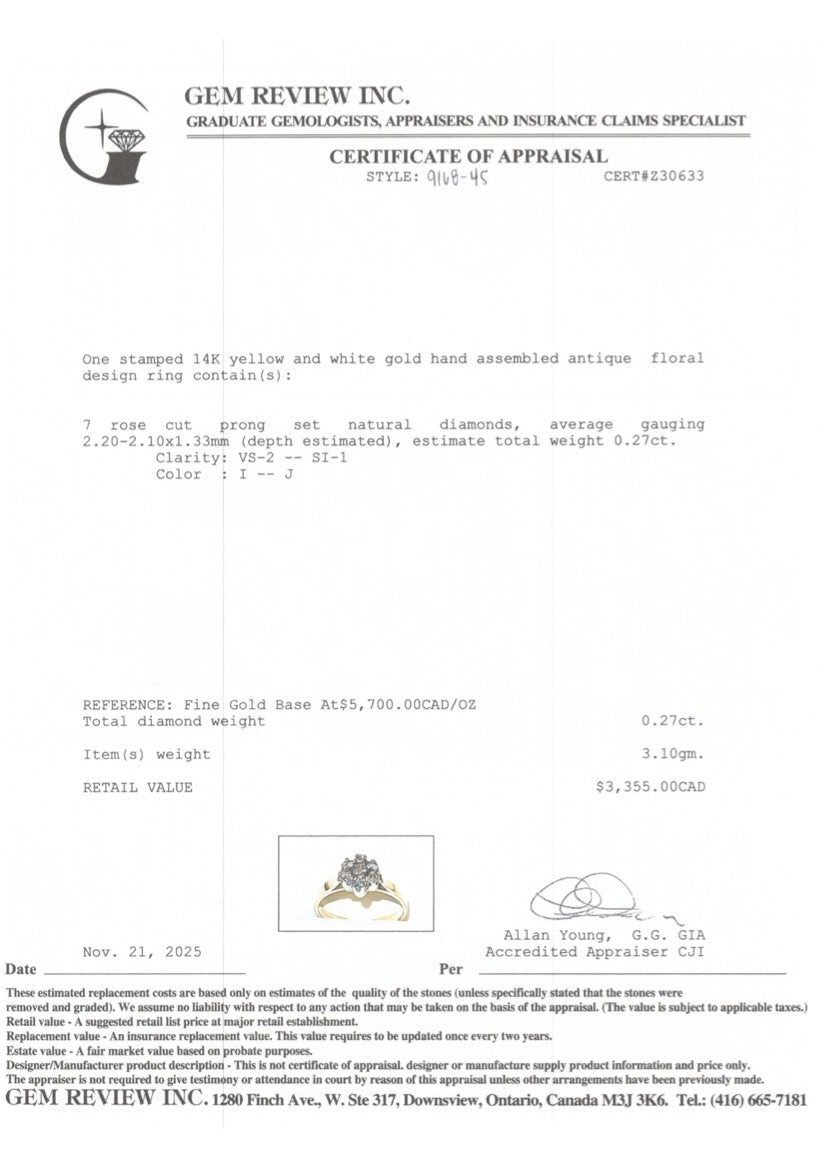 Reworked Antique 14k Rose Cut Diamond Cluster Ring | 0.27ctw | SZ 7