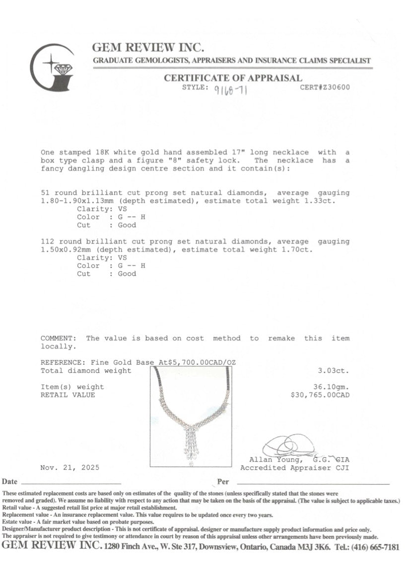 18k Diamond Waterfall Necklace | 3.03ctw | 16.5"