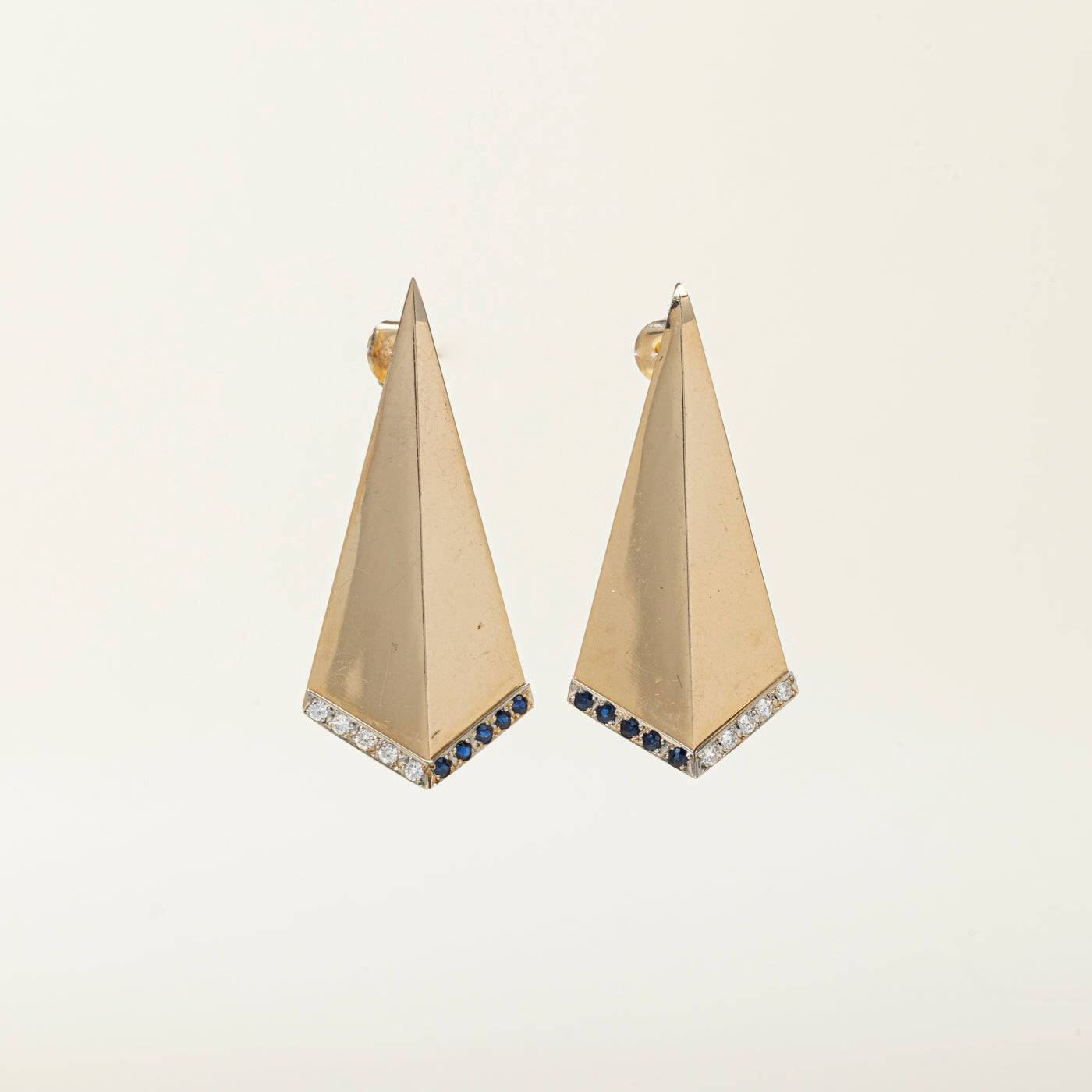 14k Sapphire & Diamond Geometric Triangle Drop Earrings | 0.43ctw, 0.69ctw