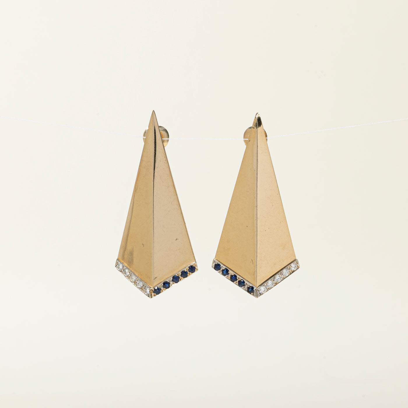 14k Sapphire & Diamond Geometric Triangle Drop Earrings | 0.43ctw, 0.69ctw