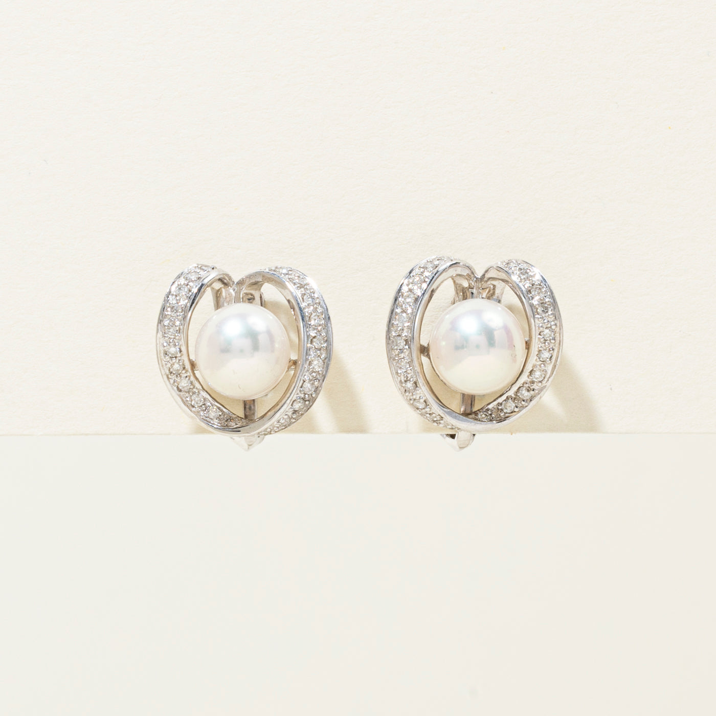 18k Pearl & Diamond Clip-On Earrings | 0.35ctw