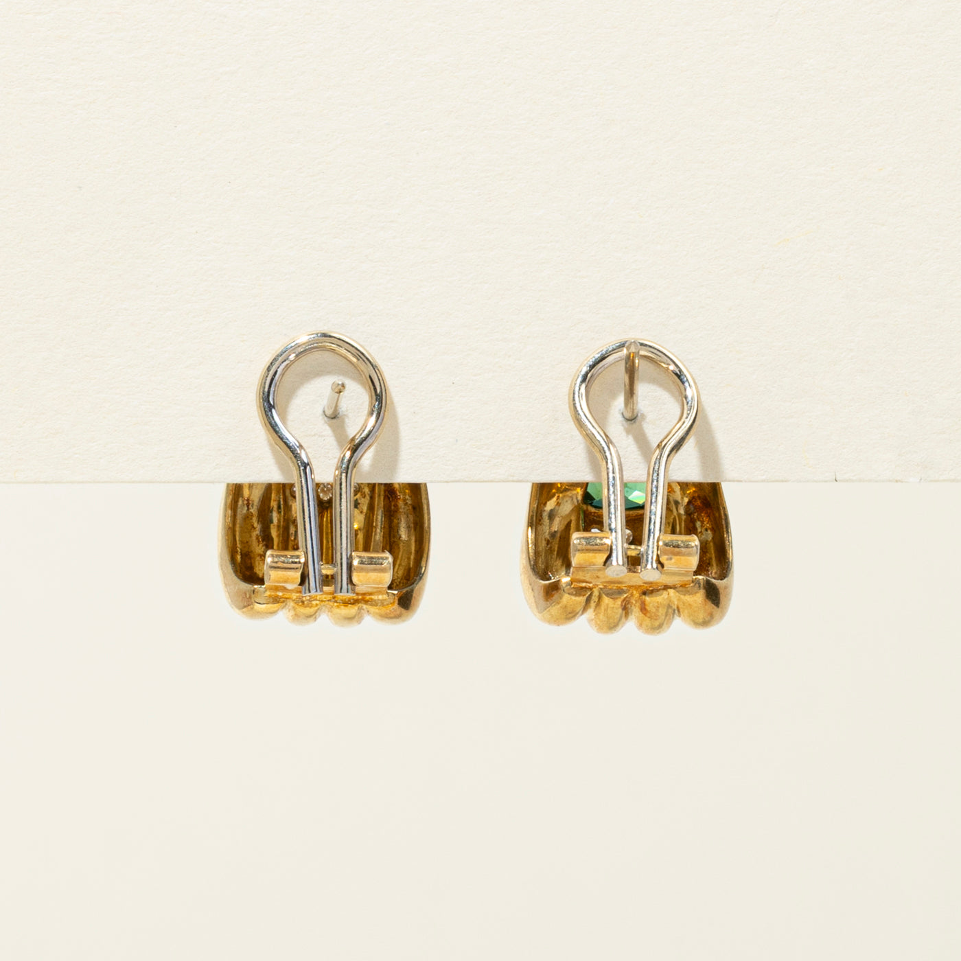 18k Tourmaline & Diamond Grooved Earrings | 1.31ctw, 0.14ctw