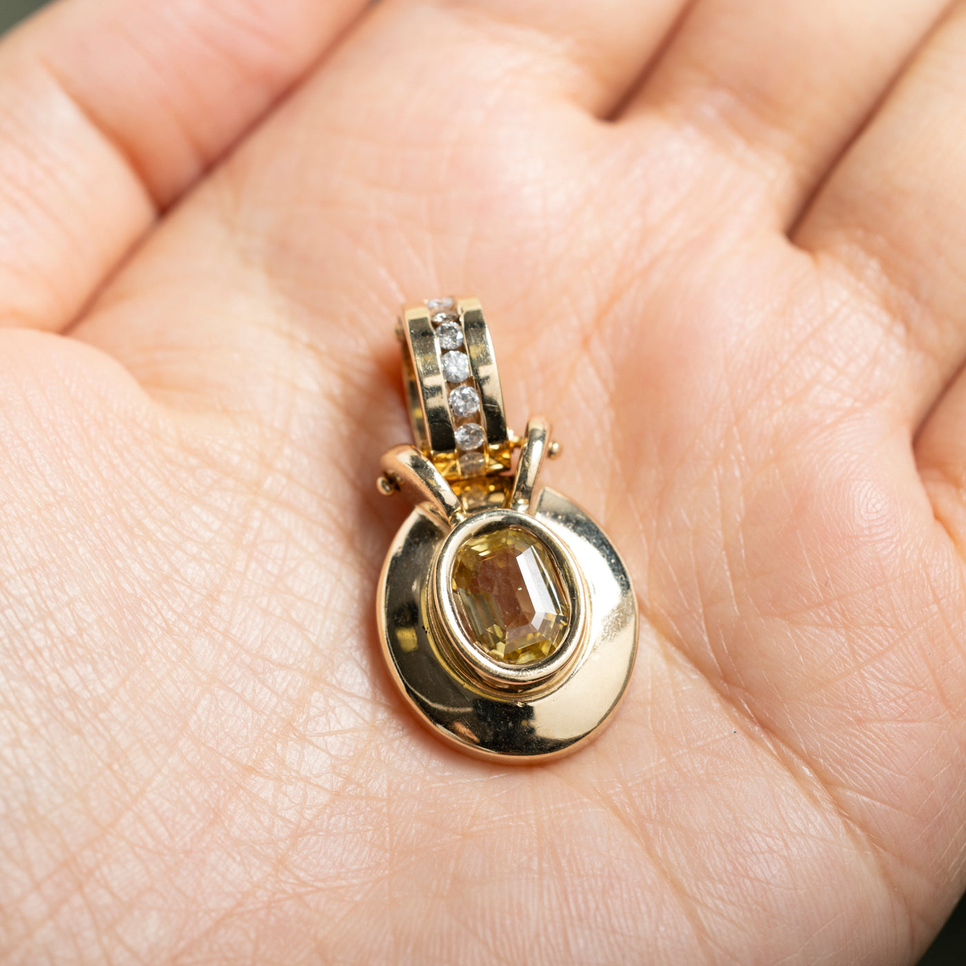 14k Bezel Set Yellow Sapphire & Diamond Pendant | 5.43ct, 0.27ctw