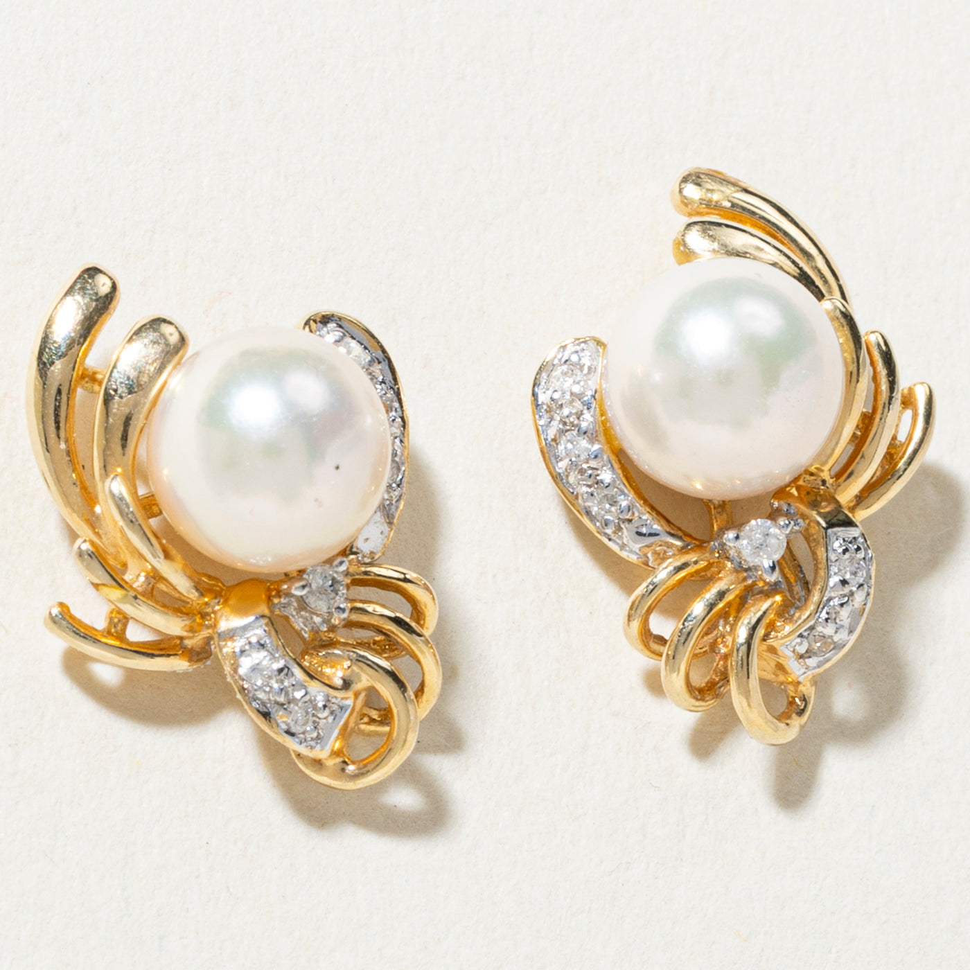 14k Pearl & Diamond Floral Earrings | 0.08ctw