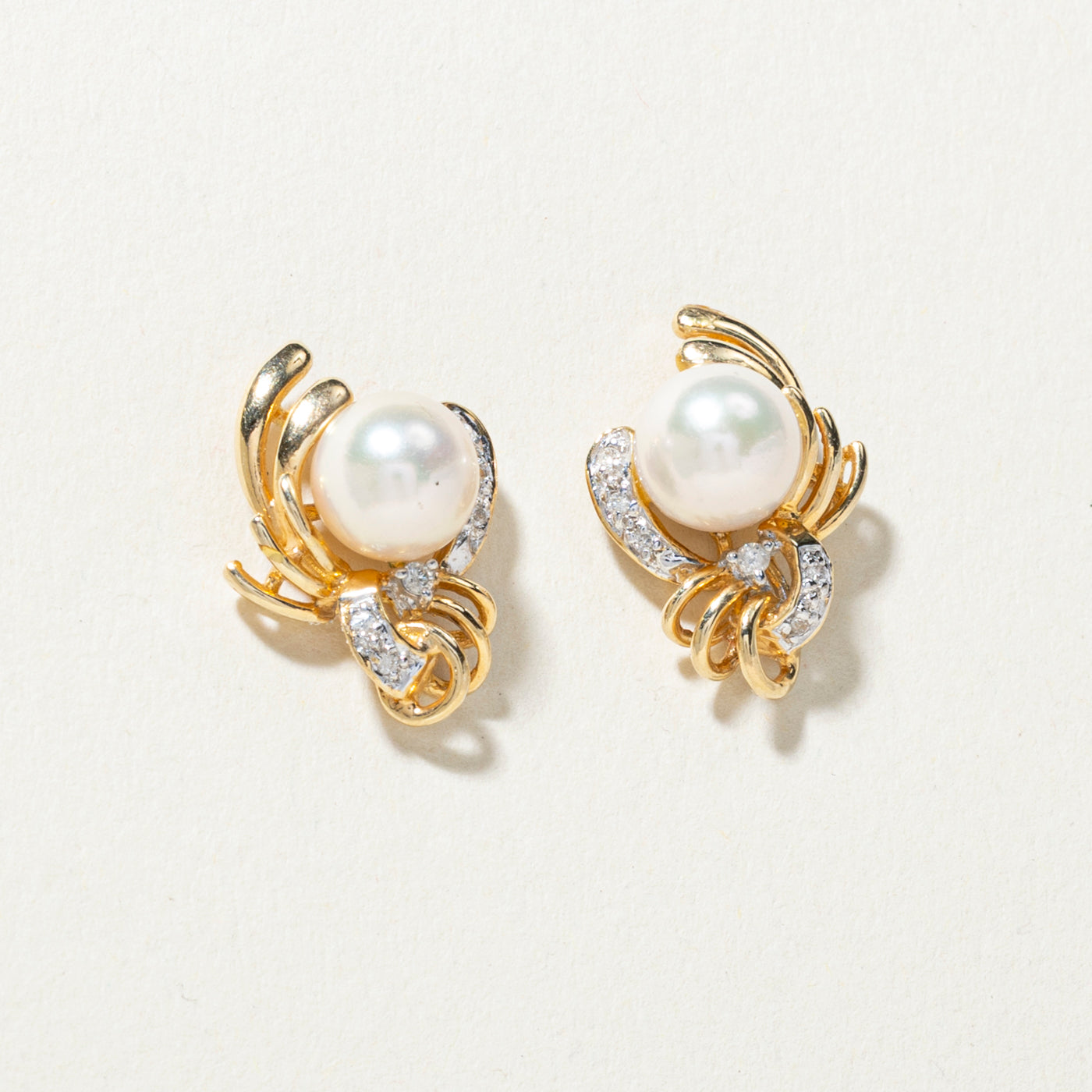 14k Pearl & Diamond Floral Earrings | 0.08ctw