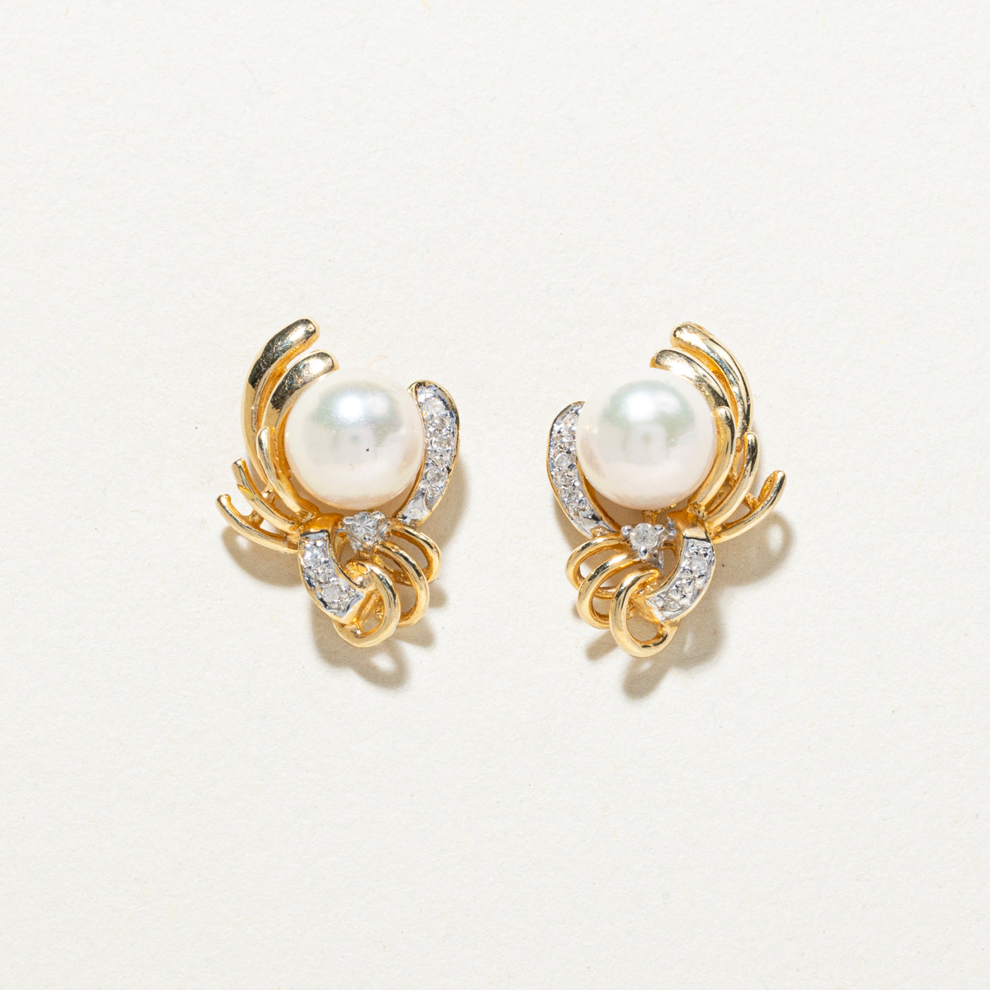 14k Pearl & Diamond Floral Earrings | 0.08ctw