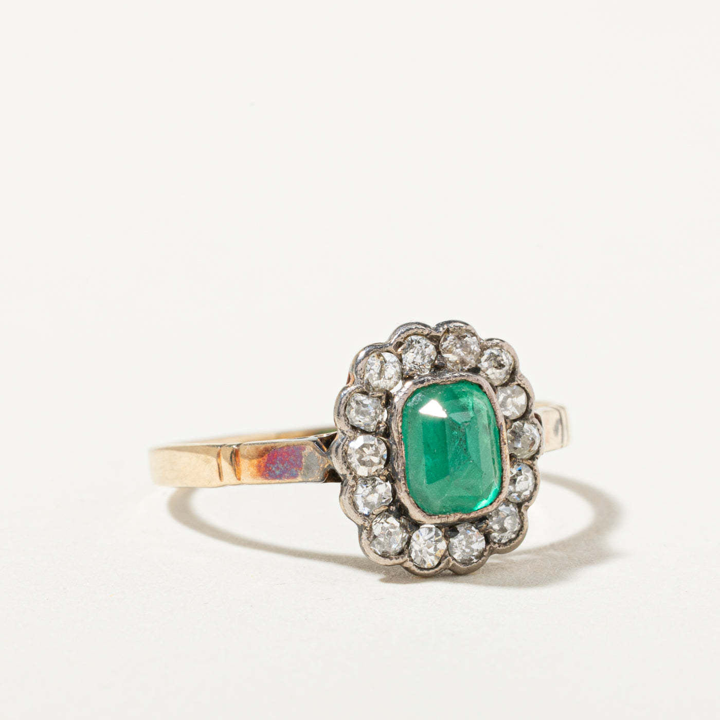 Antique 14k Emerald & Diamond Halo Ring | 0.76ct, 0.46ctw | SZ 8.25