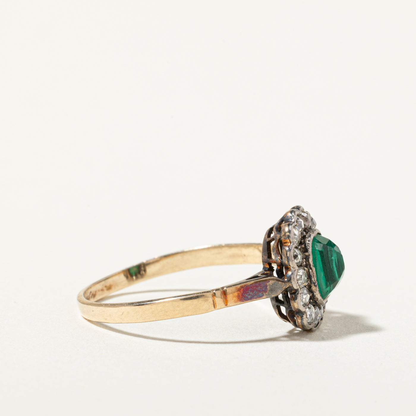 Antique 14k Emerald & Diamond Halo Ring | 0.76ct, 0.46ctw | SZ 8.25