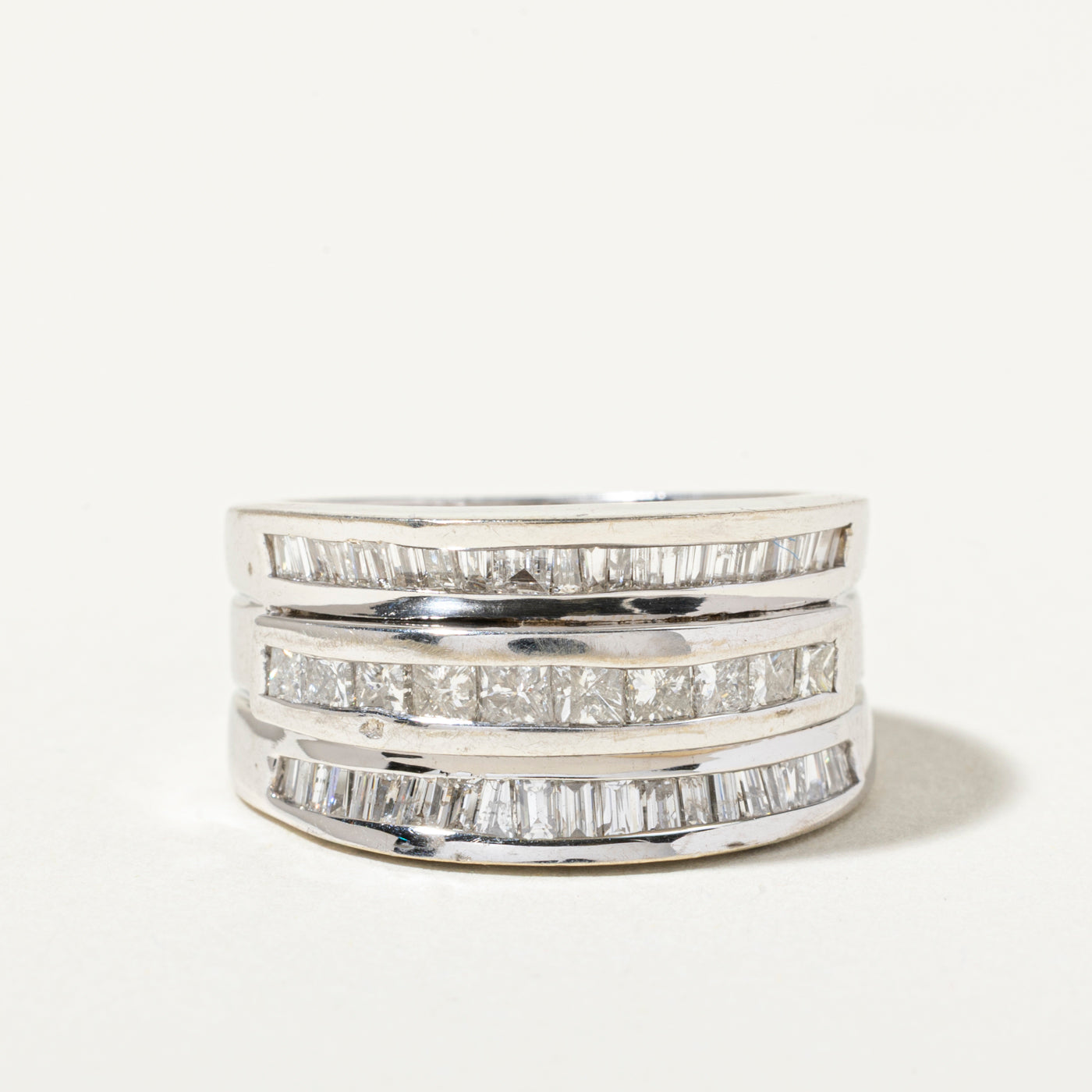 14k White Gold Multi Row Diamond Ring | 1.33ctw | SZ 7