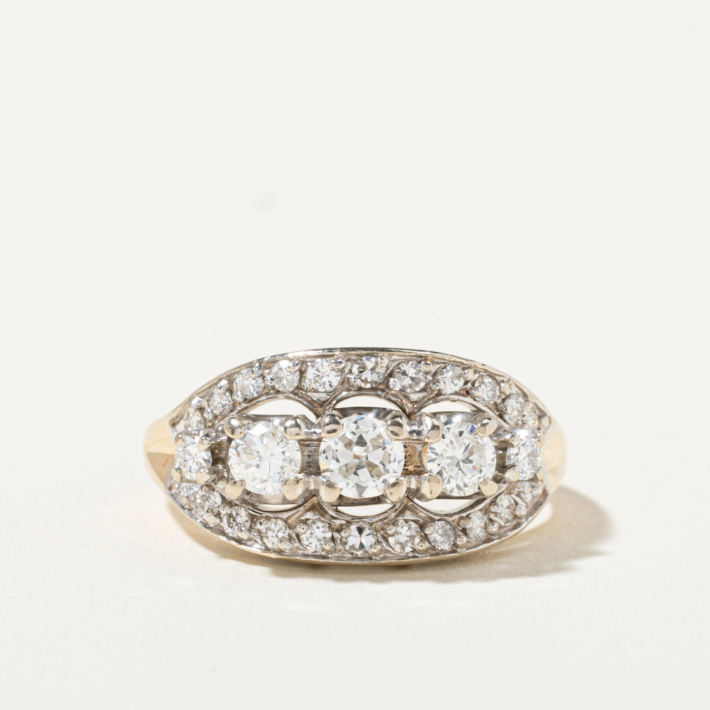 14k Three Stone Diamond Accented Cocktail Ring | 1.00ctw | SZ 8