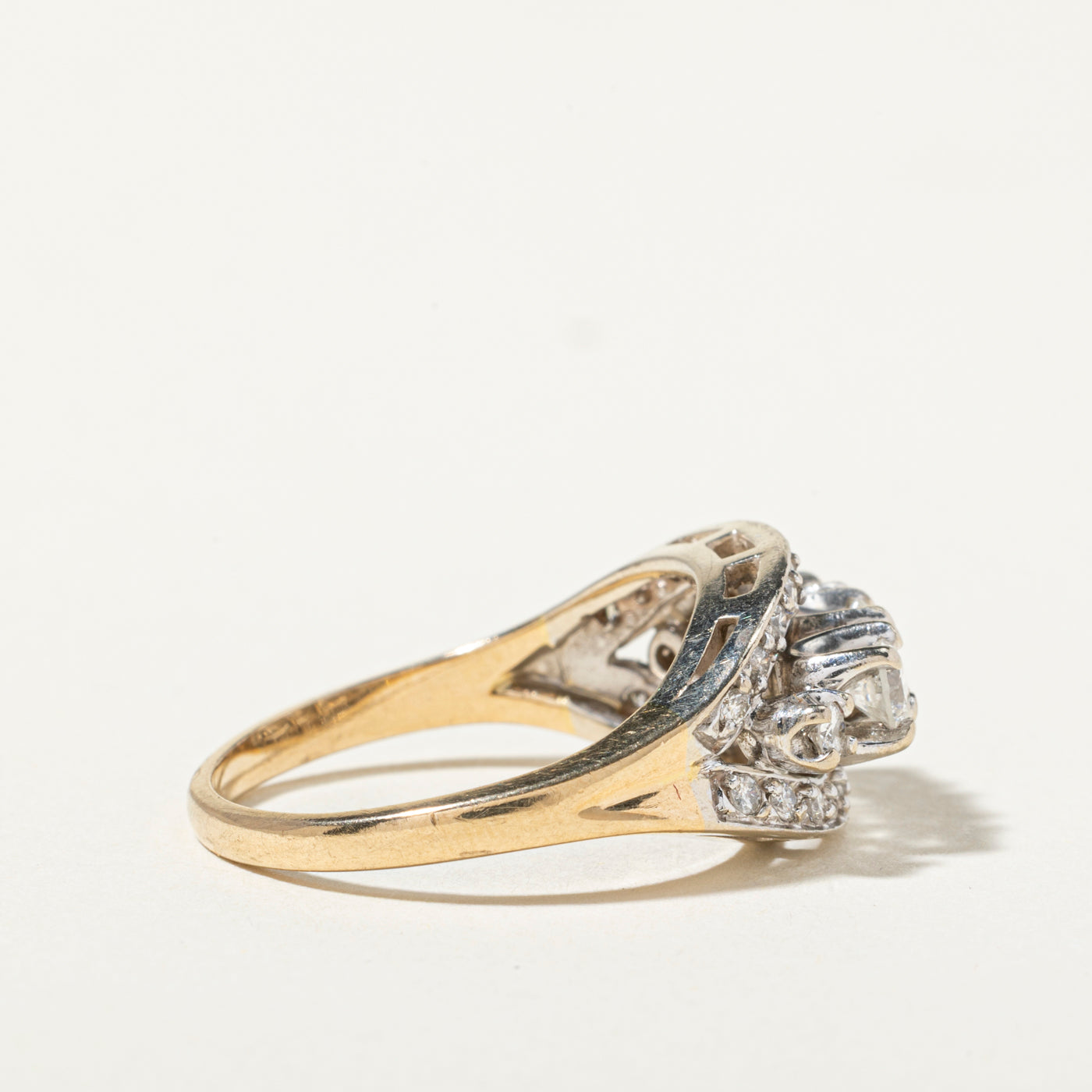 14k Three Stone Diamond Accented Cocktail Ring | 1.00ctw | SZ 8