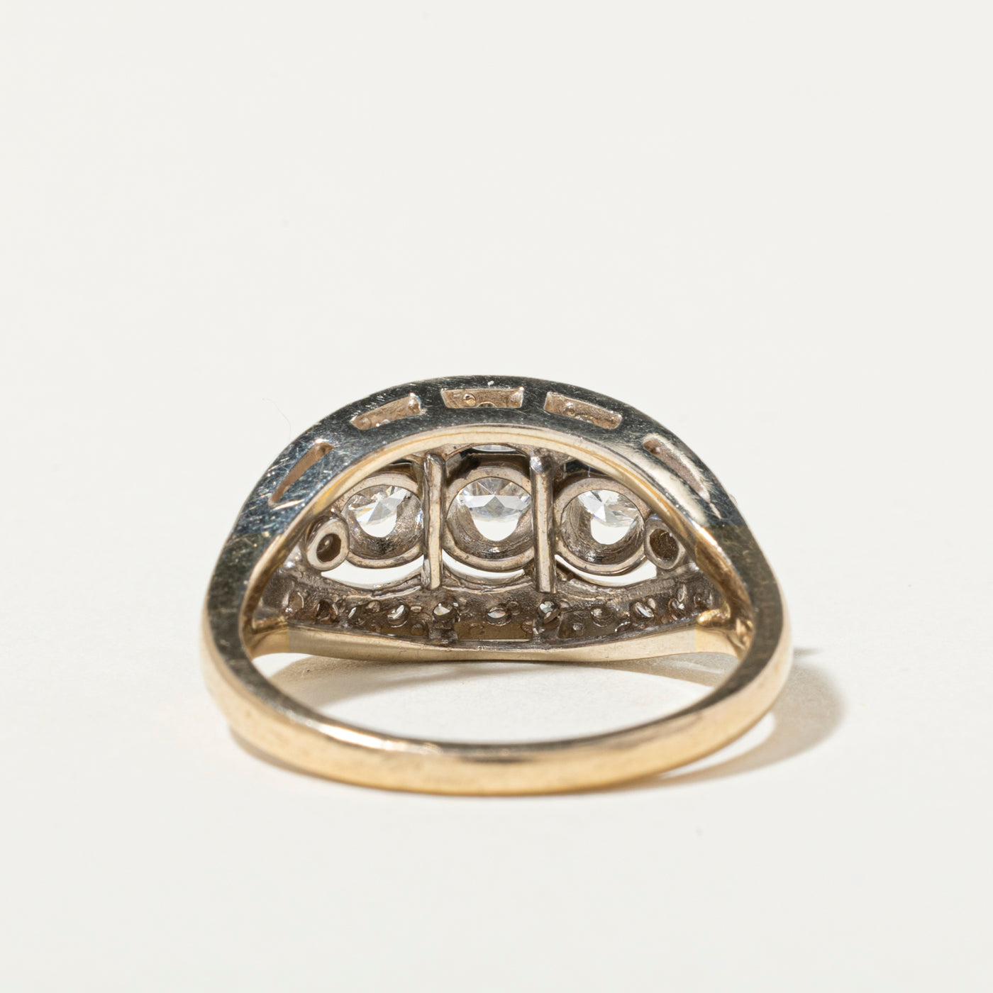 14k Three Stone Diamond Accented Cocktail Ring | 1.00ctw | SZ 8