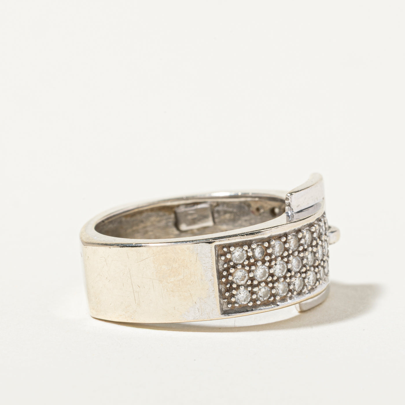 14k White Gold Diamond Buckle Ring | 0.79ctw | SZ 8.75