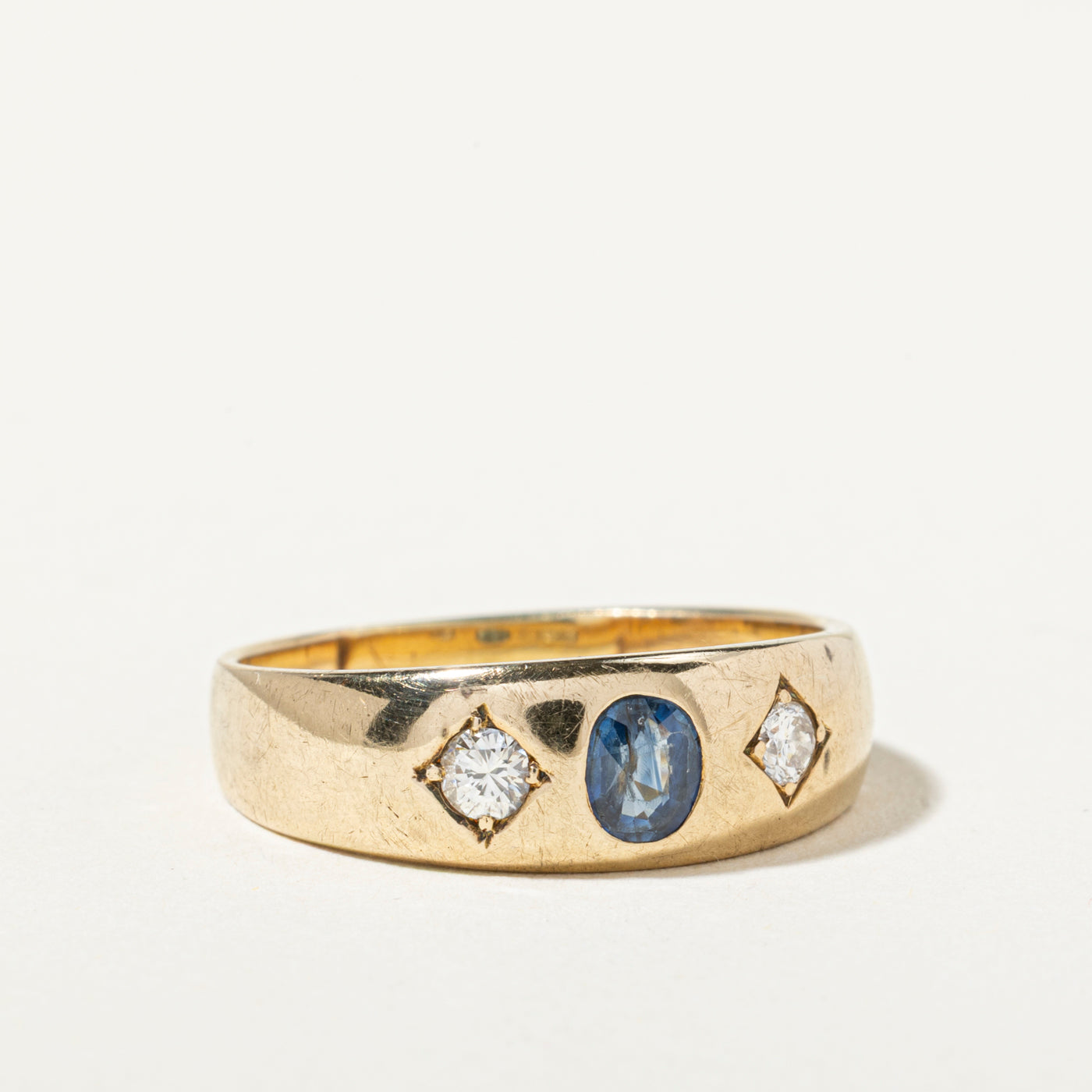 14k Flush Set Sapphire & Diamond Band | 0.33ct, 0.15ctw | SZ 8
