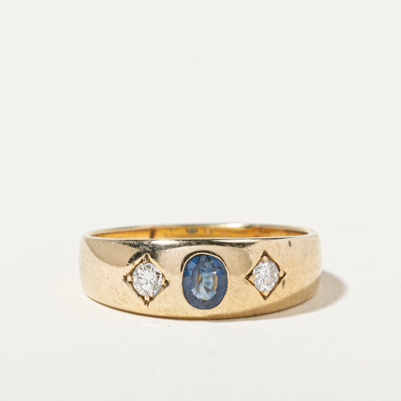 14k Flush Set Sapphire & Diamond Band | 0.33ct, 0.15ctw | SZ 8