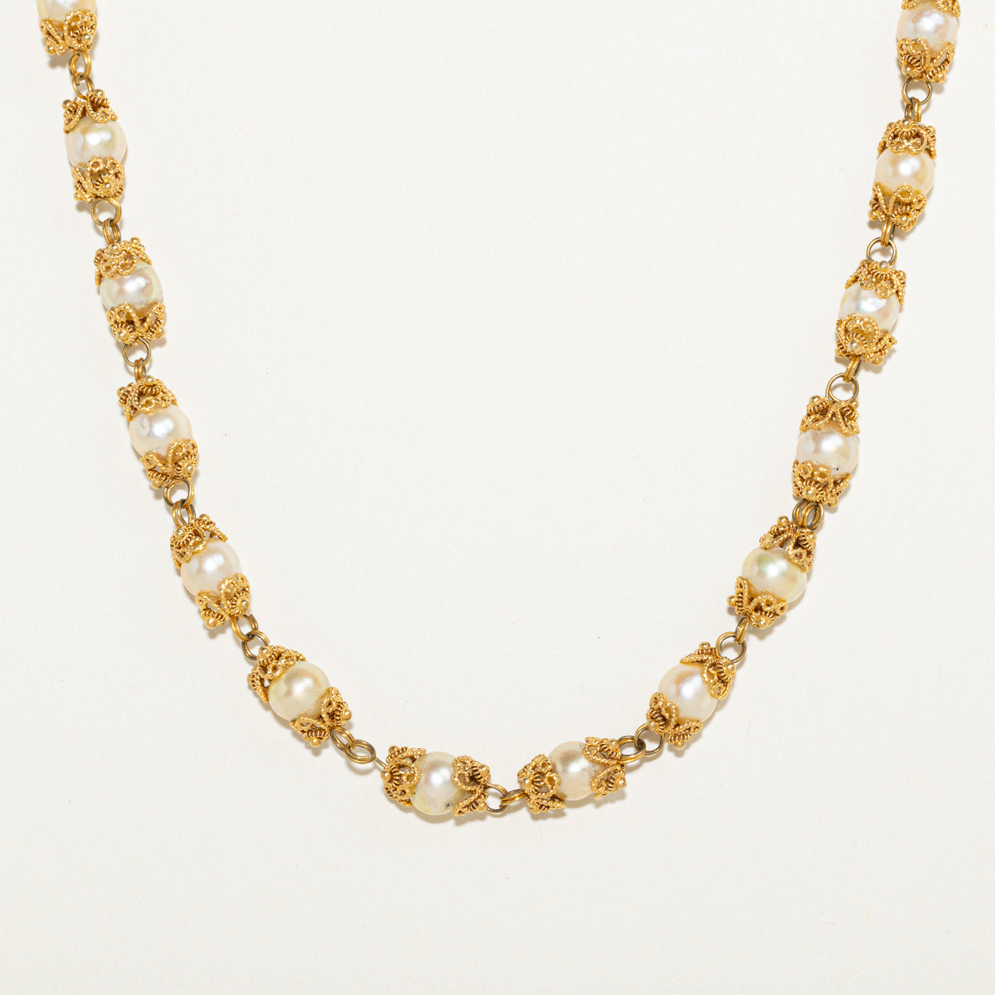 10k Cultured Pearl Filigree Necklace | 23"