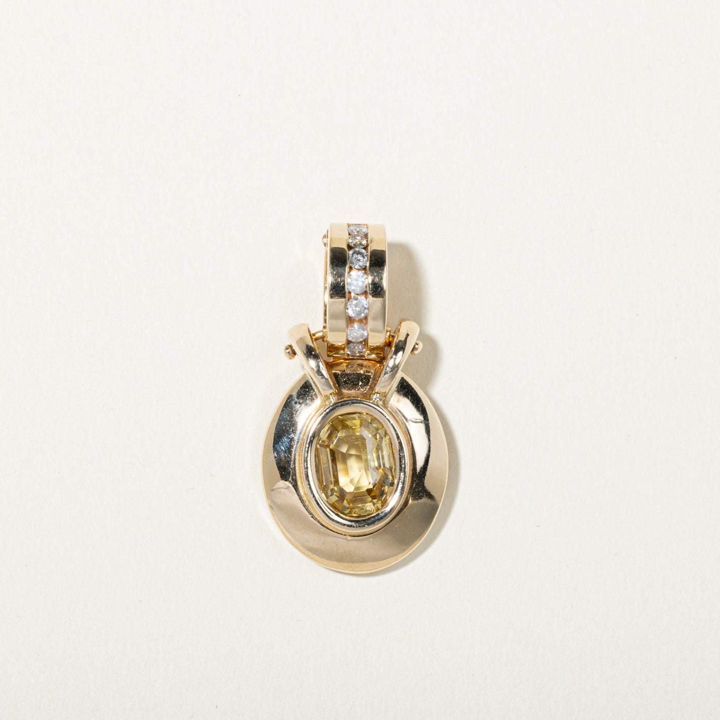 14k Bezel Set Yellow Sapphire & Diamond Pendant | 5.43ct, 0.27ctw