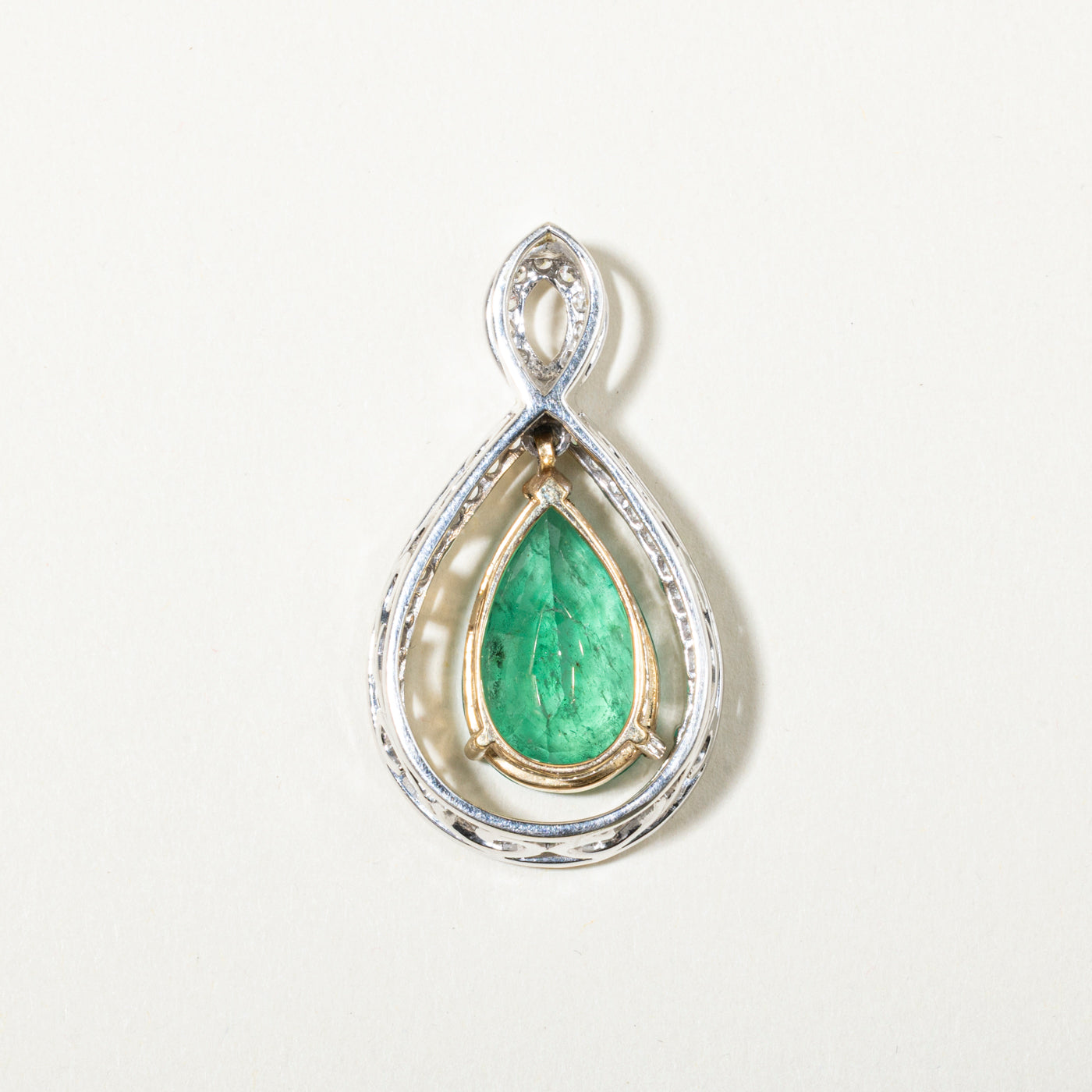 14k Pear Cut Emerald & Diamond Open Halo Pendant | 7.79ct, 0.90ctw