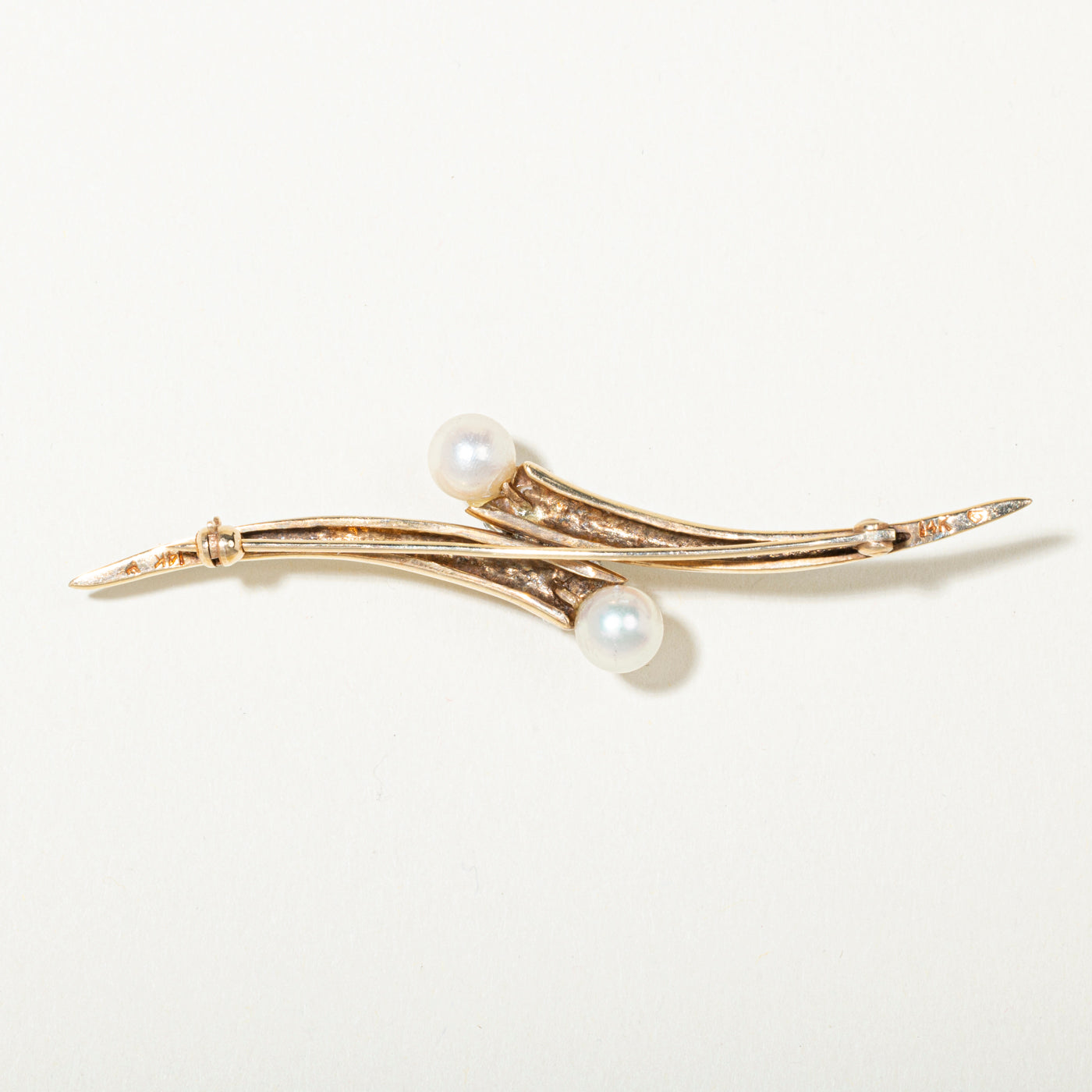 14k Pearl & Diamond Floral Cluster Bypass Brooch | 0.39ctw