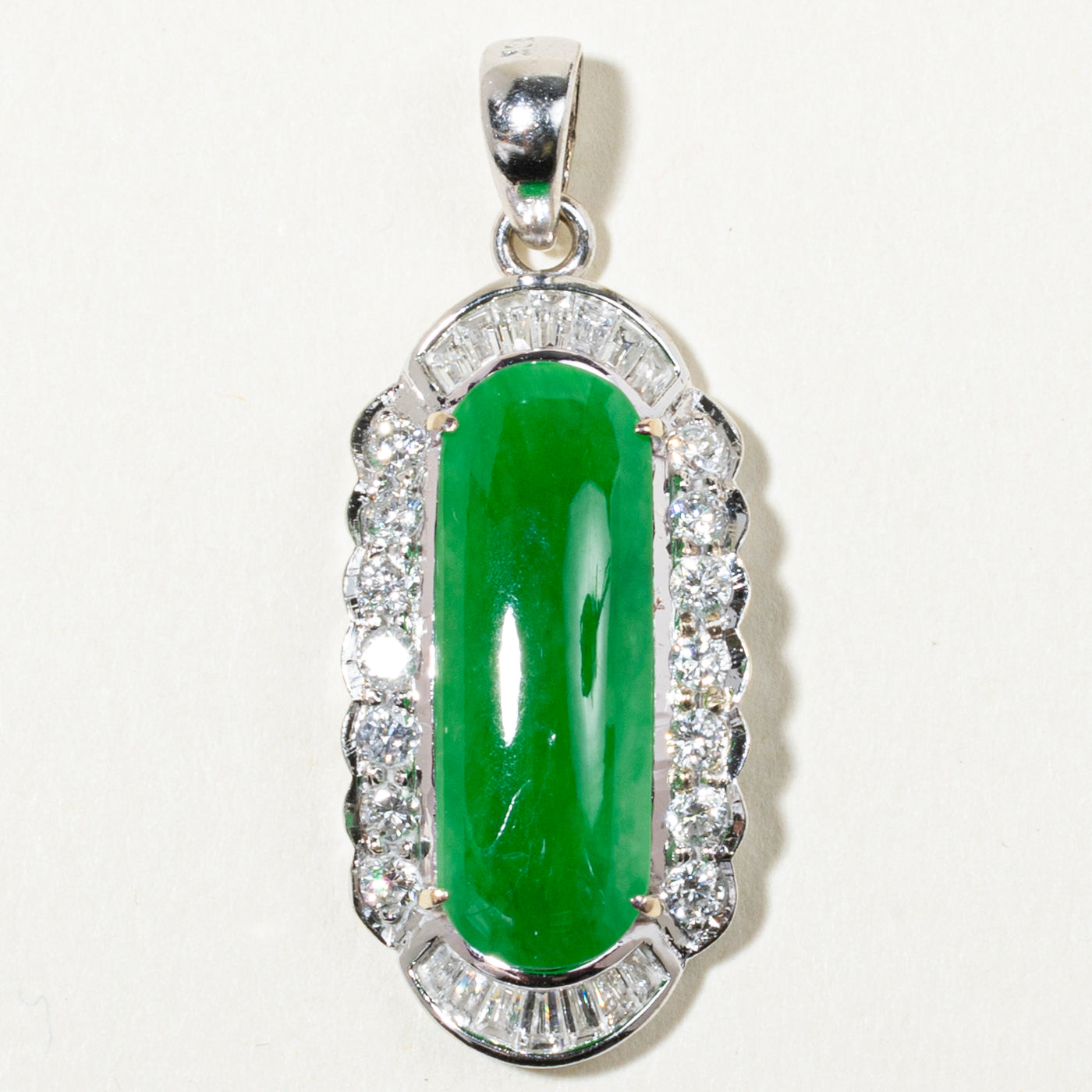 18k Jadeite & Diamond Scalloped Halo Pendant | 4ct, 0.91ctw