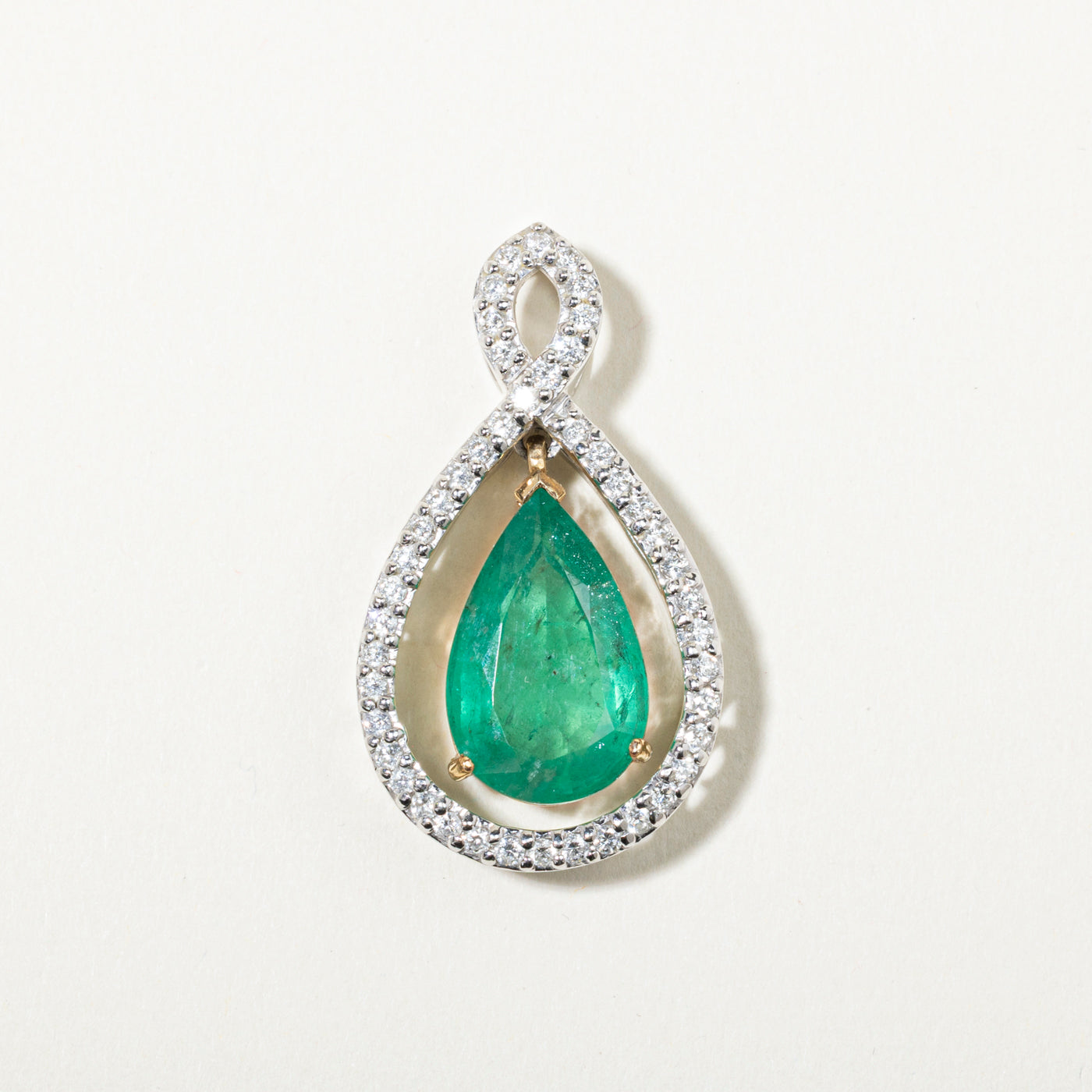 14k Pear Cut Emerald & Diamond Open Halo Pendant | 7.79ct, 0.90ctw