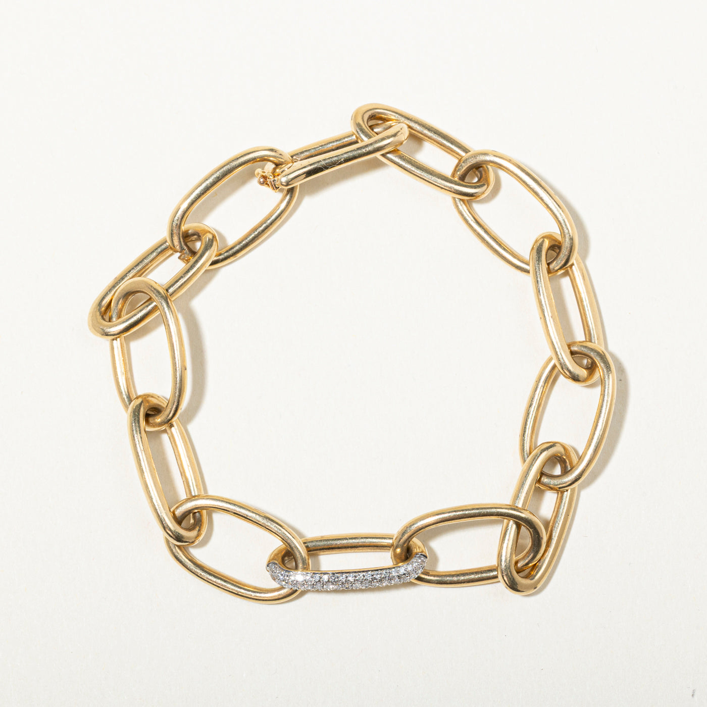 14k Diamond Accented Large Paperclip Chain Bracelet | 0.25ctw