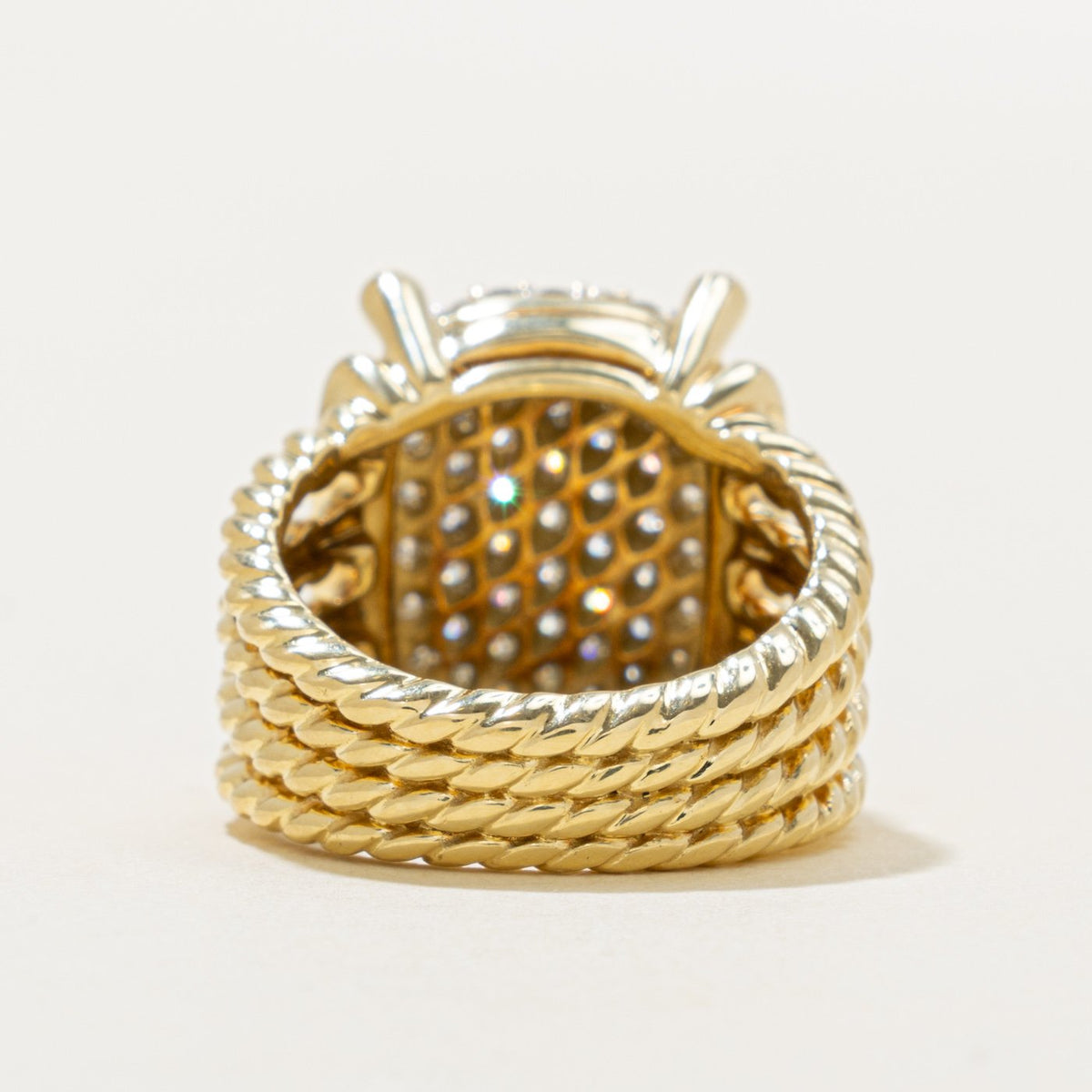 18k Pave Set Diamond Grooved & Rope Cocktail Ring | 1.13ctw | SZ 6