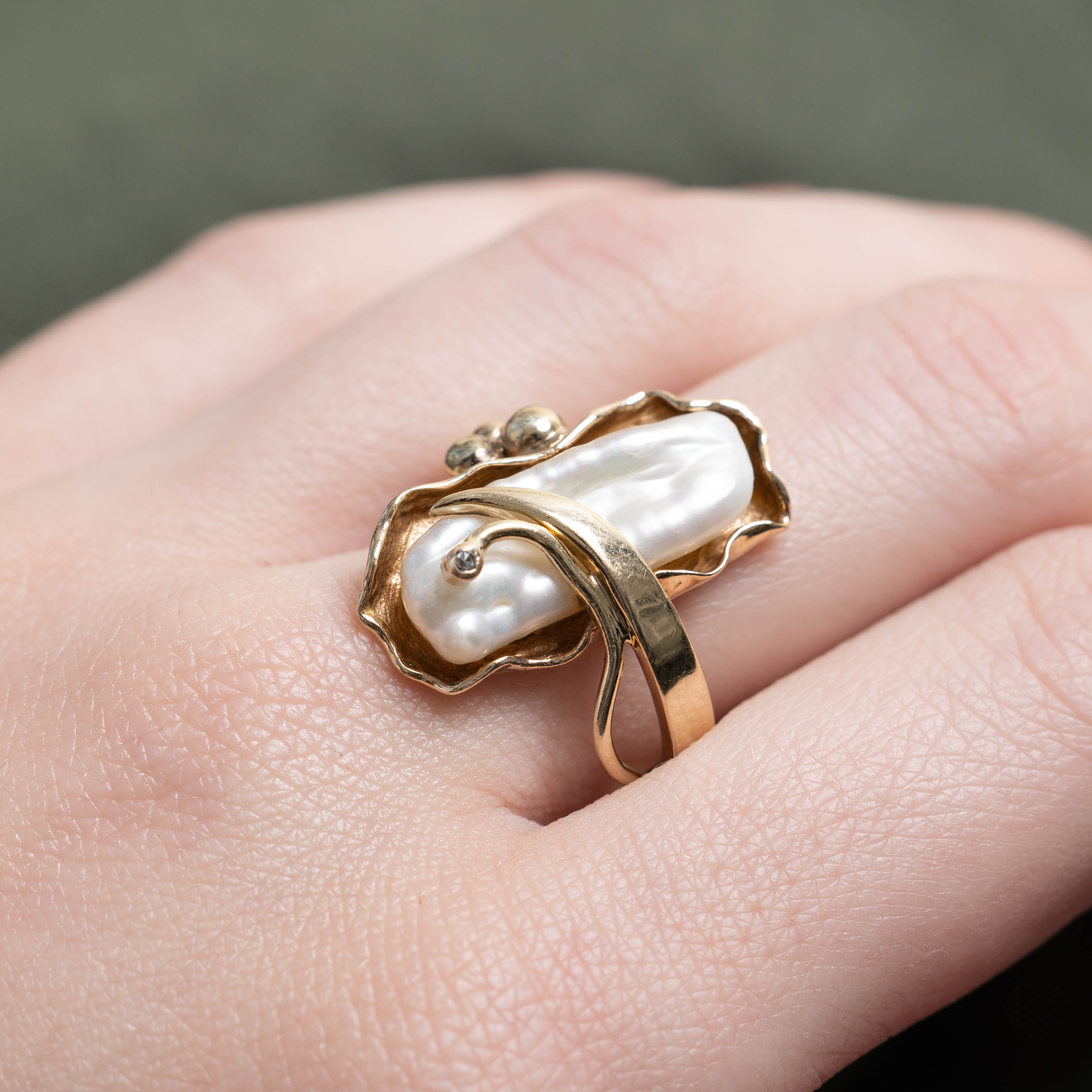 Baroque Pearl & Diamond Abstract Ring | SZ 6.75