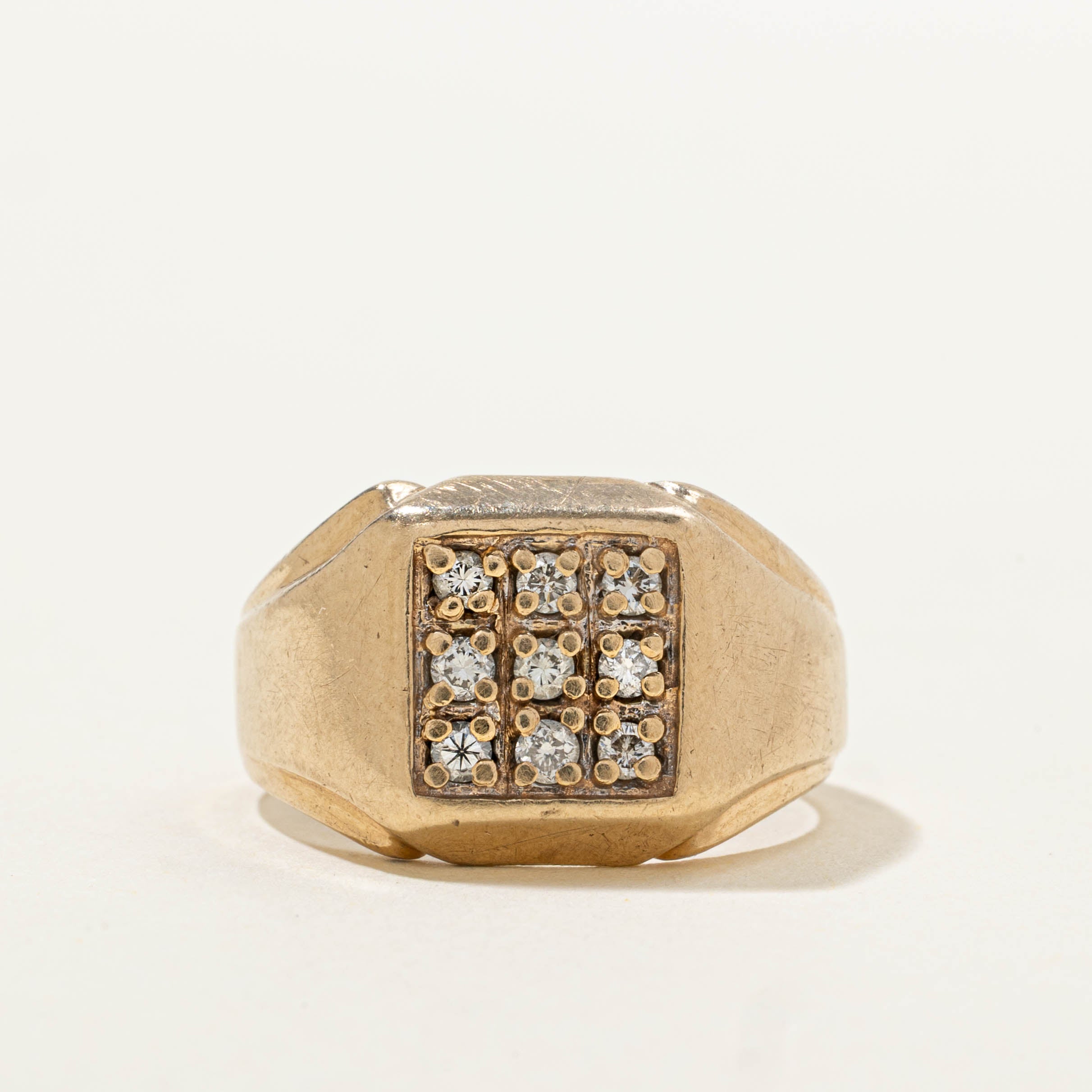 10k Diamond Grid Signet Ring | SZ 6.25